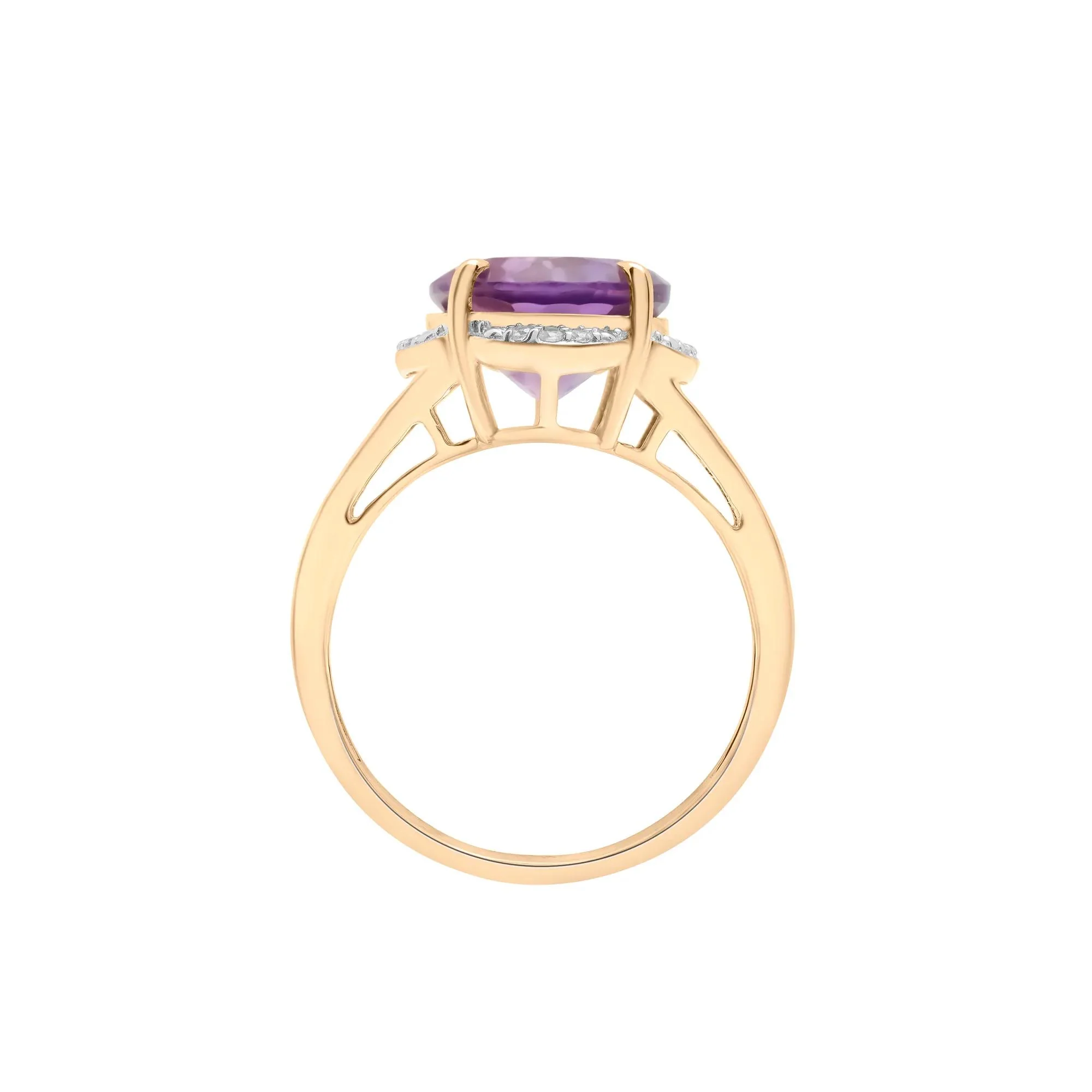 Oval Amethyst and Diamond Accent Cocktail Ring 10K Yellow Gold Size 9 2mm - Image 2
