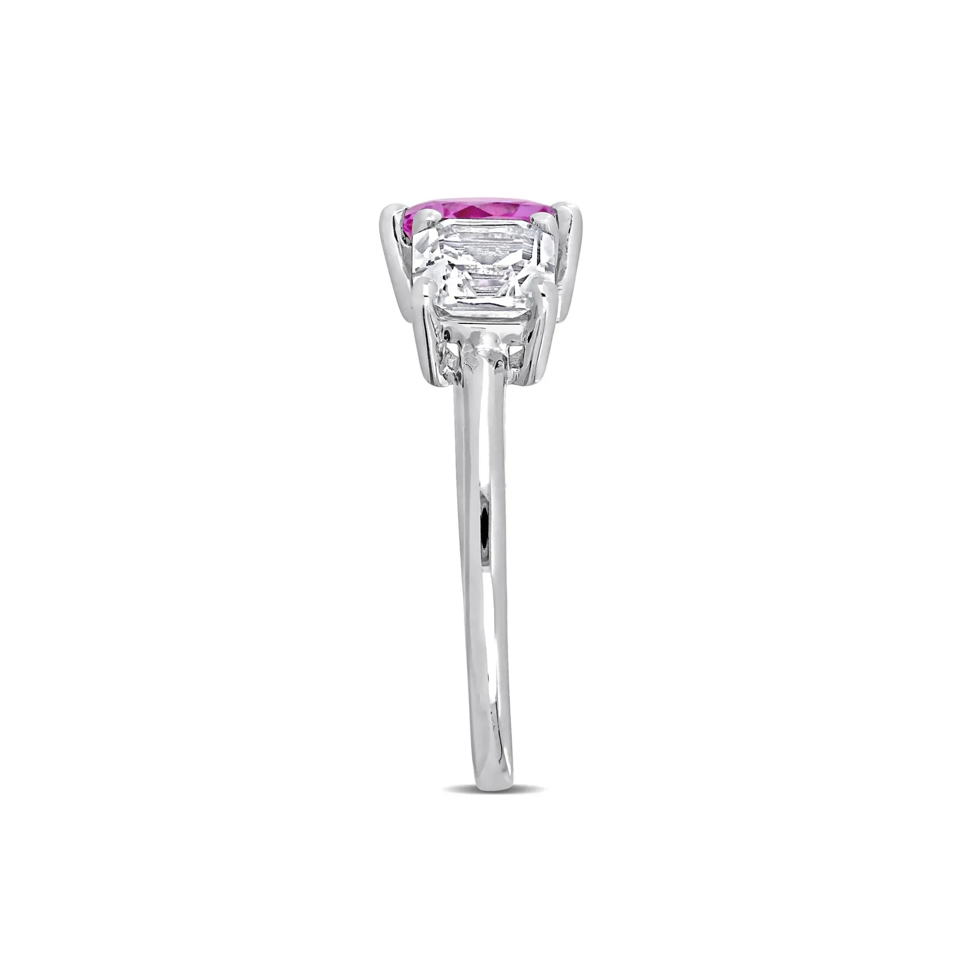 Lab-Created Pink Sapphire & Lab-Created White Sapphire Toi Et Moi Heart Ring .925 Sterling Silver Size 5 8mm - Image 3