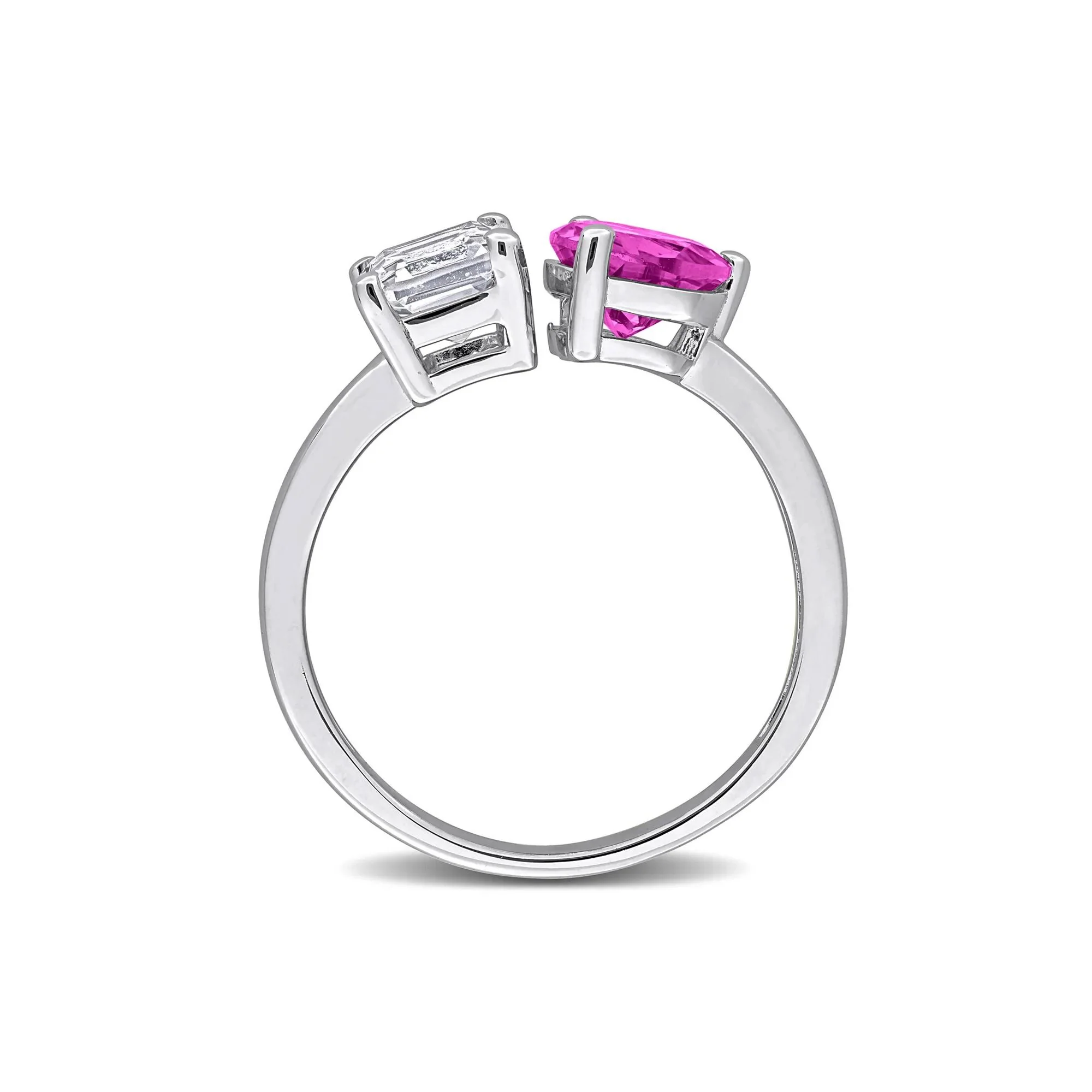 Lab-Created Pink Sapphire & Lab-Created White Sapphire Toi Et Moi Heart Ring .925 Sterling Silver Size 8 8mm - Image 2