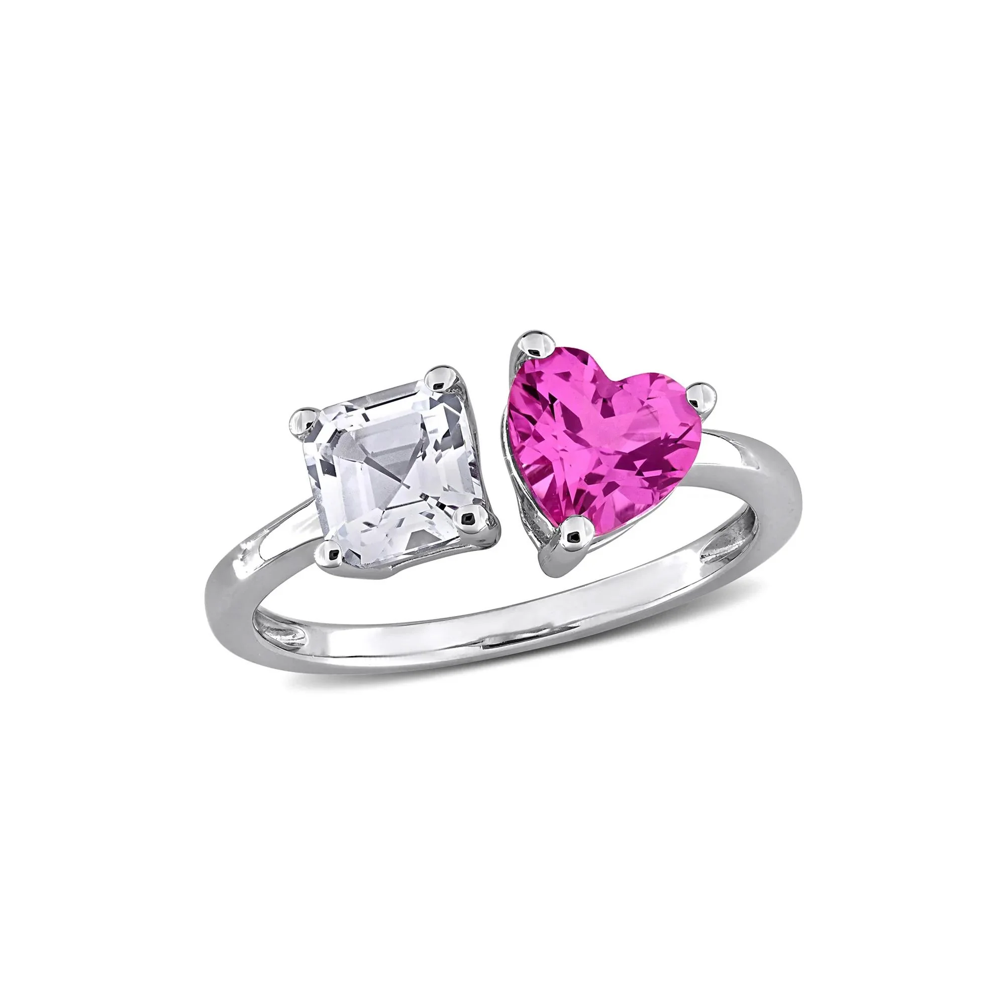 Lab-Created Pink Sapphire & Lab-Created White Sapphire Toi Et Moi Heart Ring .925 Sterling Silver Size 9 8mm - Image 4