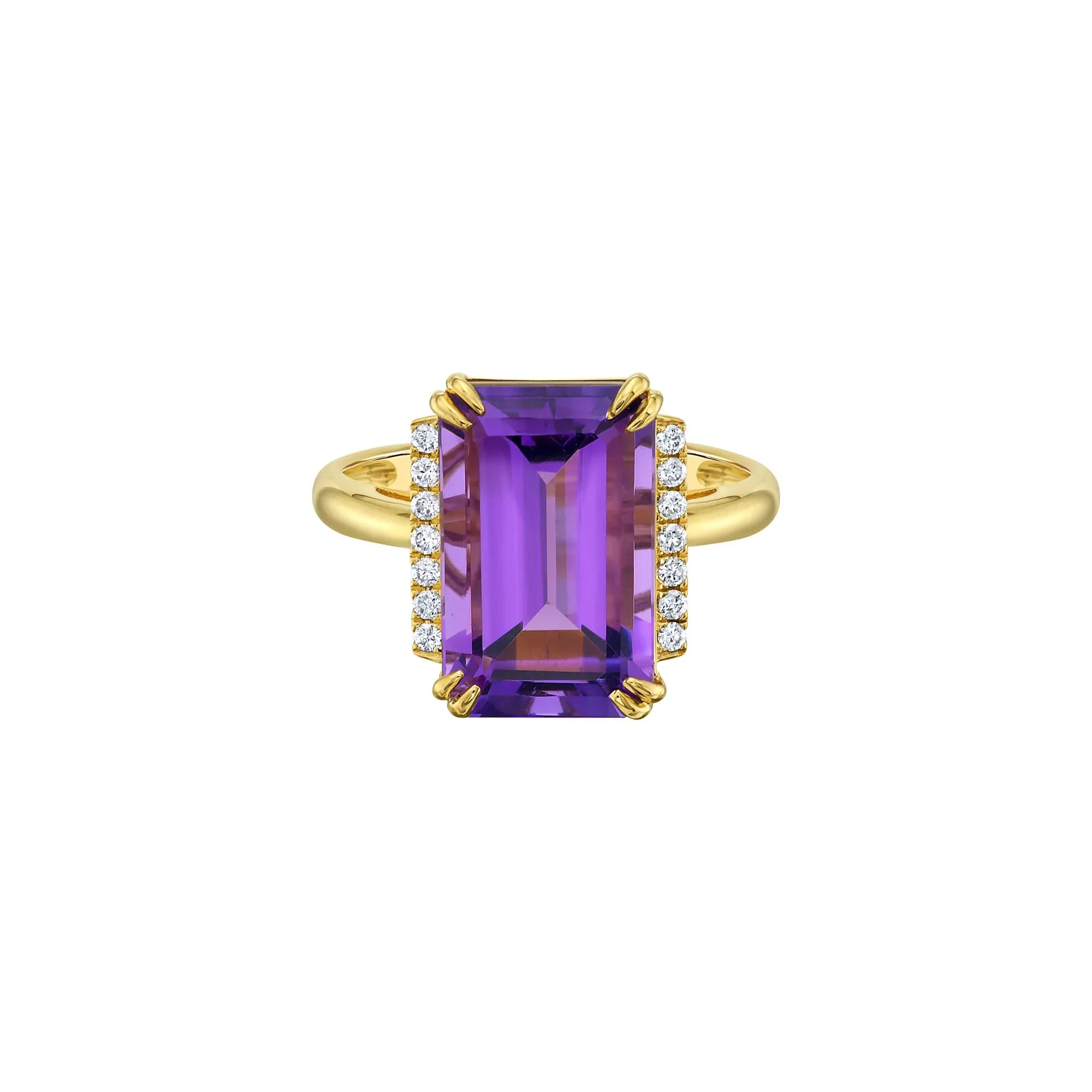 1/10 CT. Tw. Emerald-Cut Amethyst and Diamond Ring 10K Yellow Gold Size 7 2.5mm