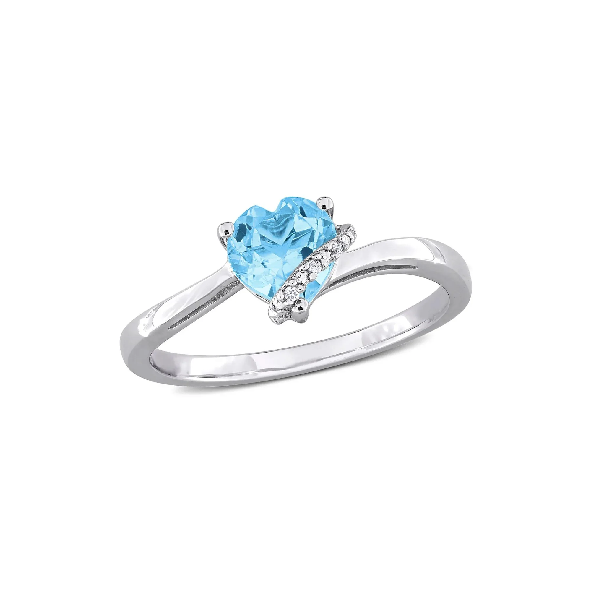 Heart-Shaped Blue Topaz and Diamond Accent Ring .925 Sterling Silver White Size 6 7mm - Image 4
