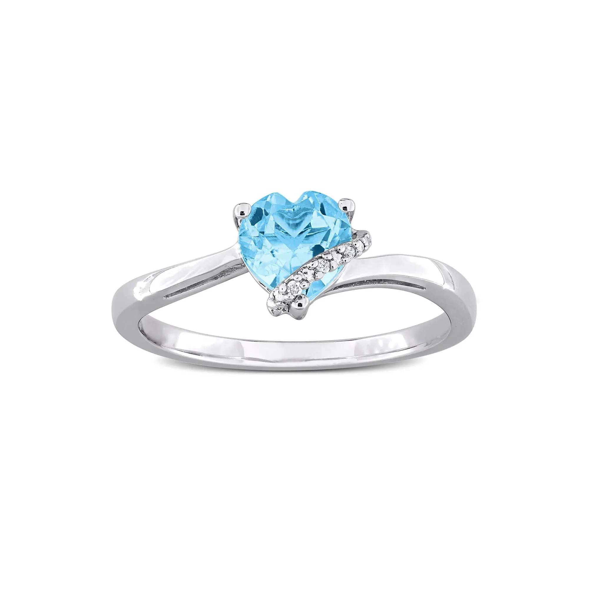 Heart-Shaped Blue Topaz and Diamond Accent Ring .925 Sterling Silver White Size 8 7mm