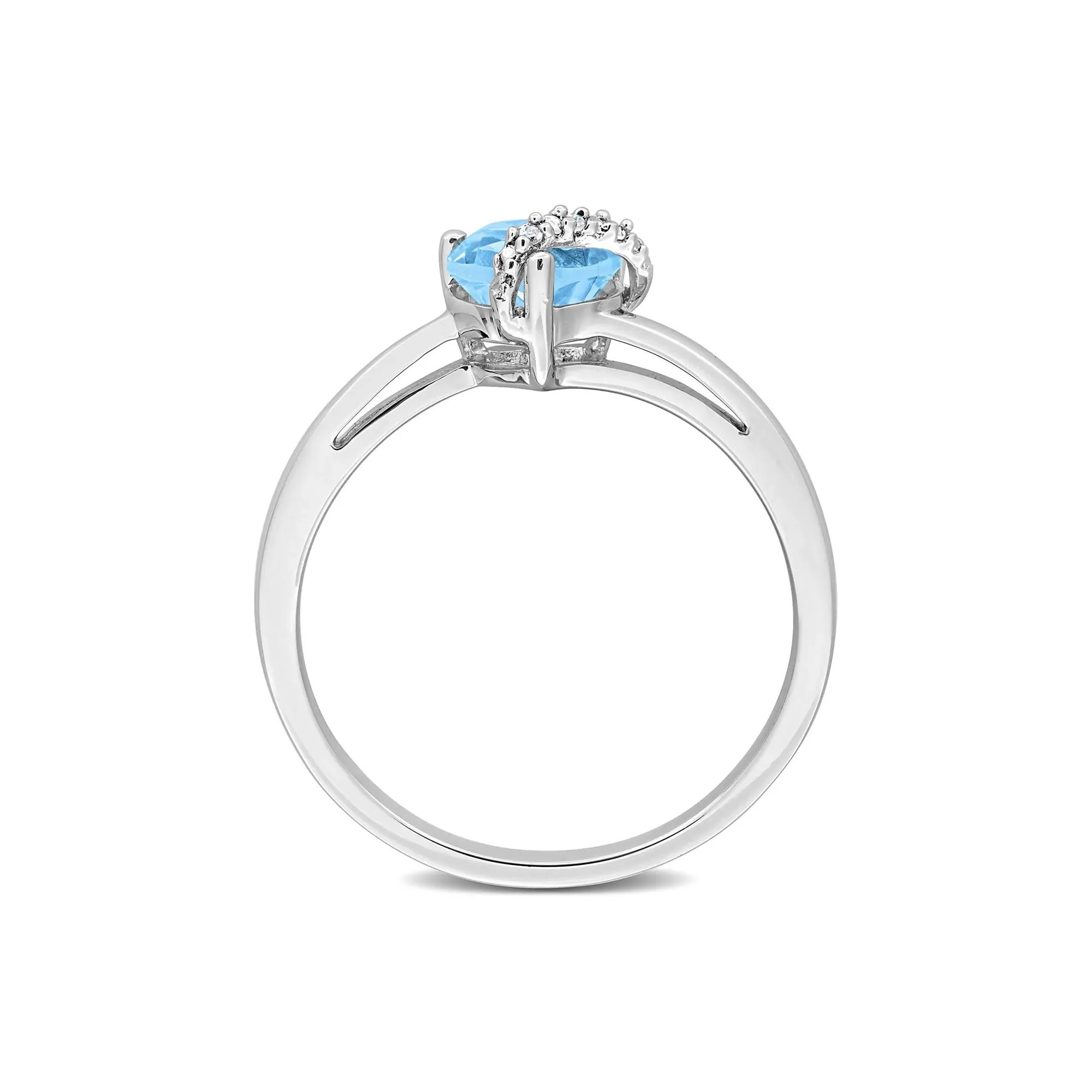Heart-Shaped Blue Topaz and Diamond Accent Ring .925 Sterling Silver White Size 9 7mm - Image 2