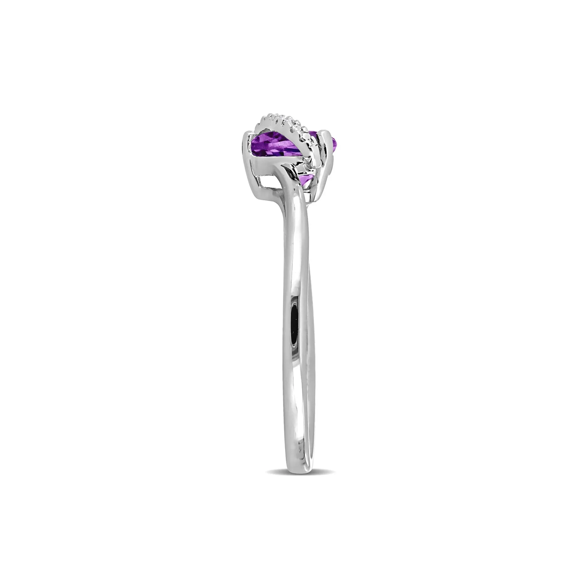 Heart-Shaped Amethyst and Diamond Accent Ring .925 Sterling Silver White Size 7 7mm - Image 3