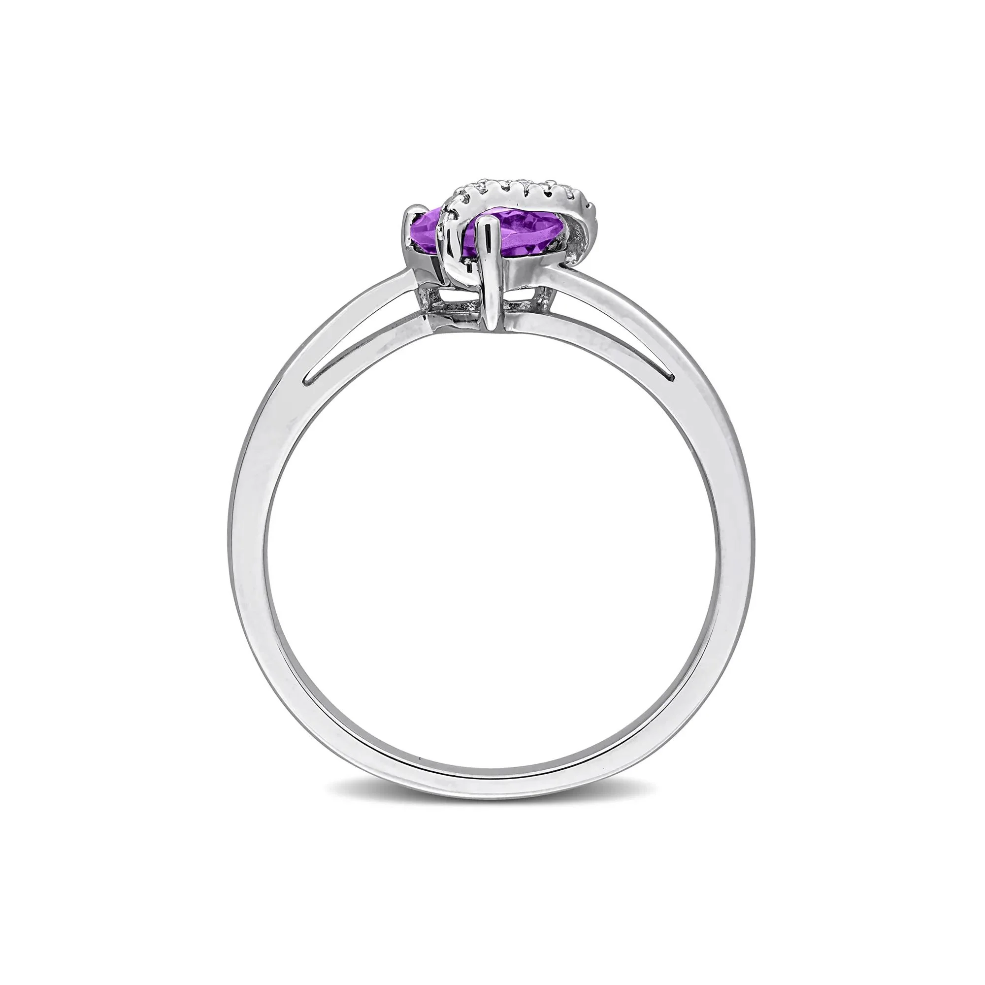 Heart-Shaped Amethyst and Diamond Accent Ring .925 Sterling Silver White Size 8 7mm - Image 2