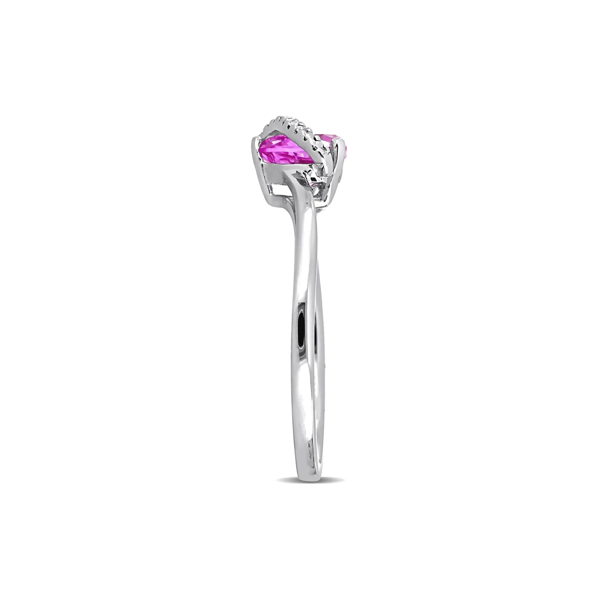 Heart-Shaped Lab-Created Pink Sapphire and Diamond Accent Ring .925 Sterling Silver White Size 6 7mm - Image 3