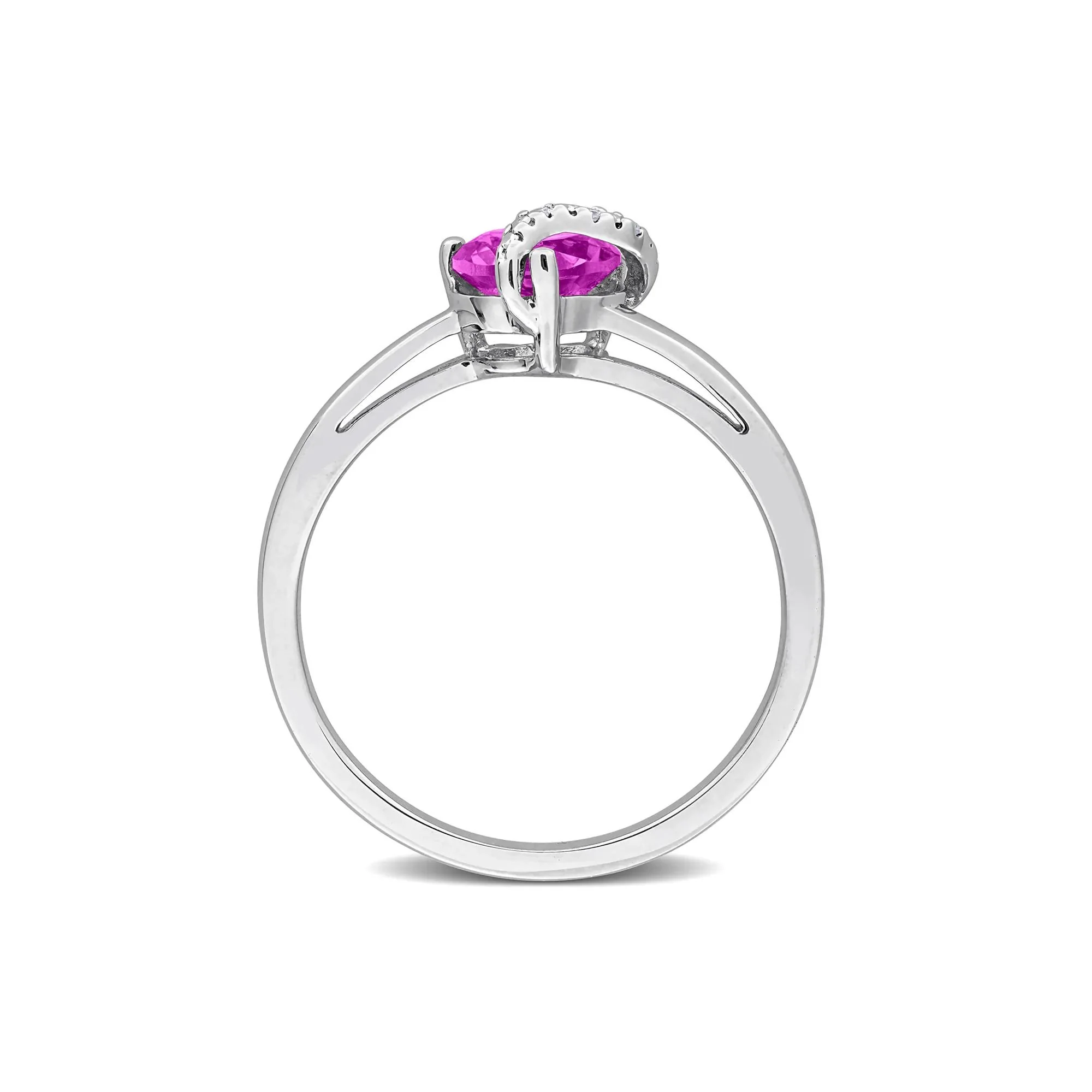 Heart-Shaped Lab-Created Pink Sapphire and Diamond Accent Ring .925 Sterling Silver White Size 7 7mm - Image 2