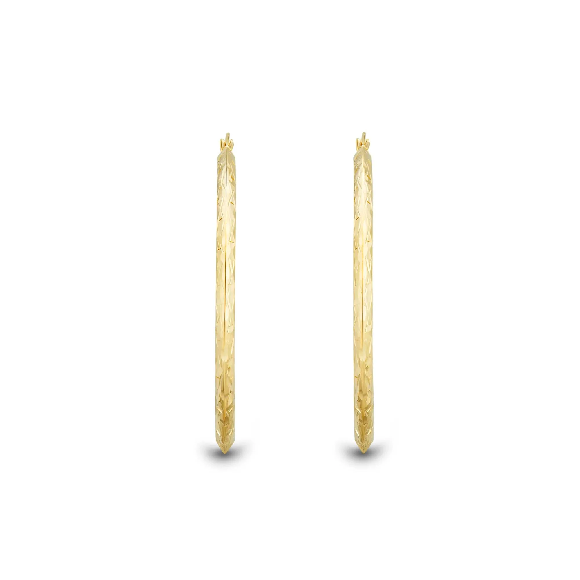 Diamond-Cut Knife Edge Hoop Earrings 14K Yellow Gold Size 35.00mm - Image 2