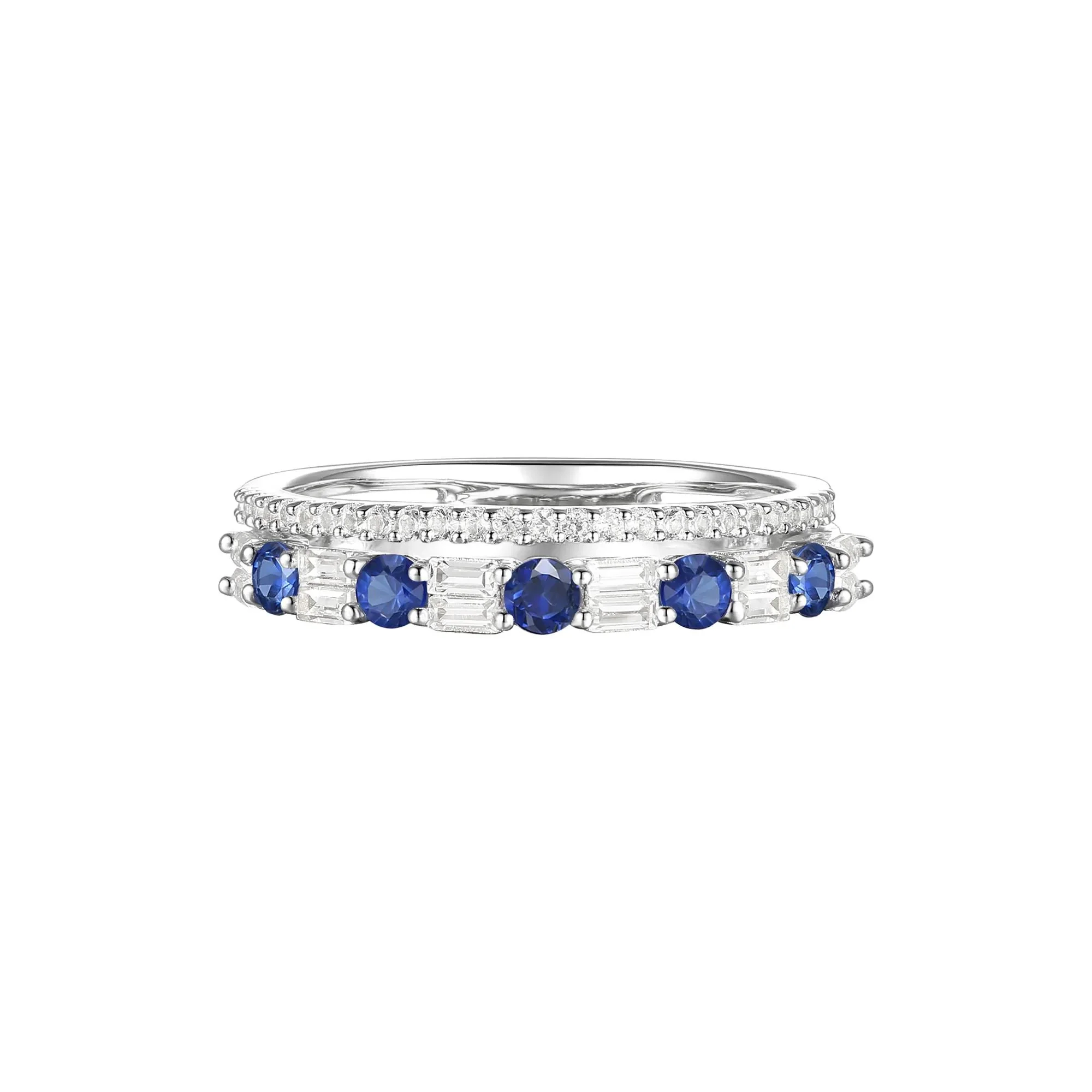 1/3 CT. Tw. Blue Sapphire and Diamond Ring 10K White Gold Round Brilliant Cut Size 8 1mm