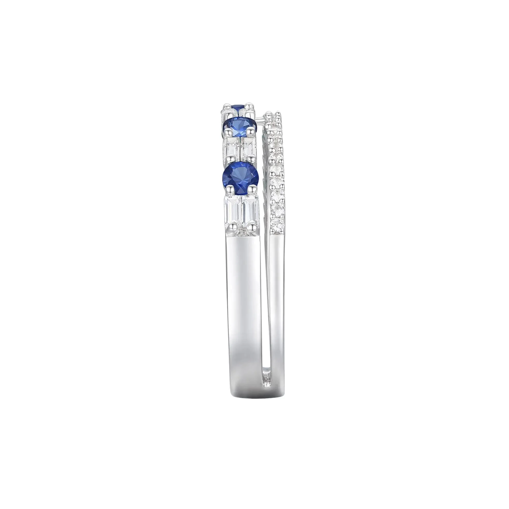 1/3 CT. Tw. Blue Sapphire and Diamond Ring 10K White Gold Round Brilliant Cut Size 8 1mm - Image 2