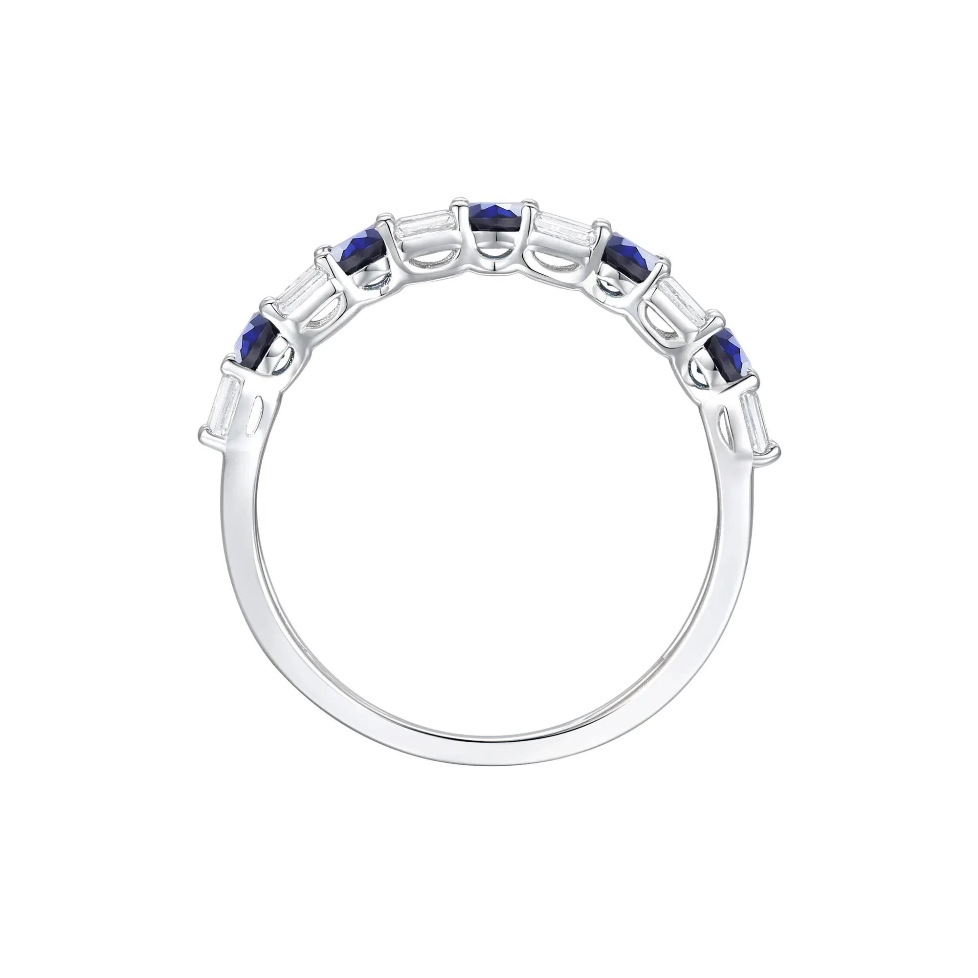 1/3 CT. Tw. Blue Sapphire and Diamond Ring 10K White Gold Round Brilliant Cut Size 8 1mm - Image 3