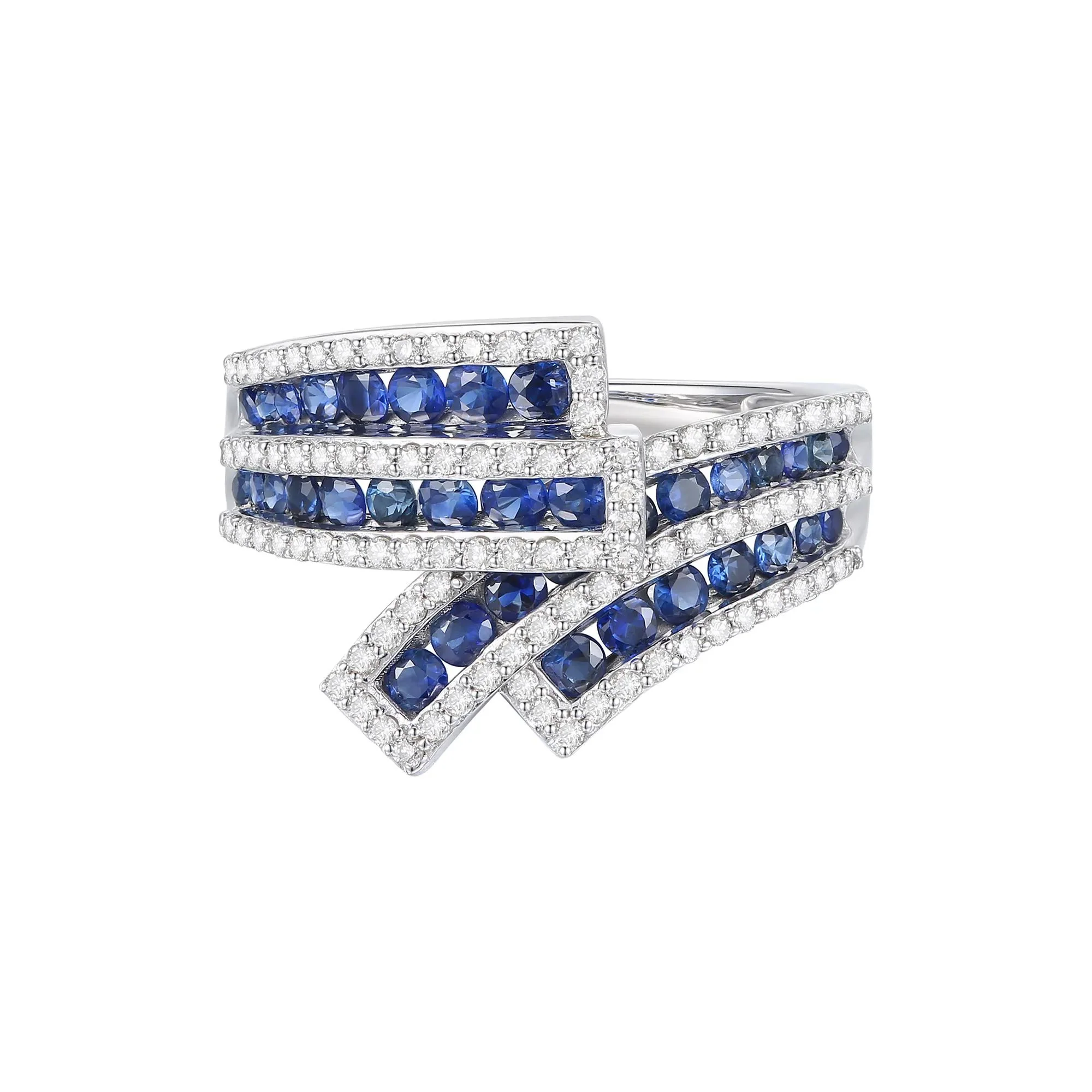 1/2 CT. Tw. Blue Sapphire and Diamond Ring 10K White Gold Round Brilliant Cut Size 6 1mm