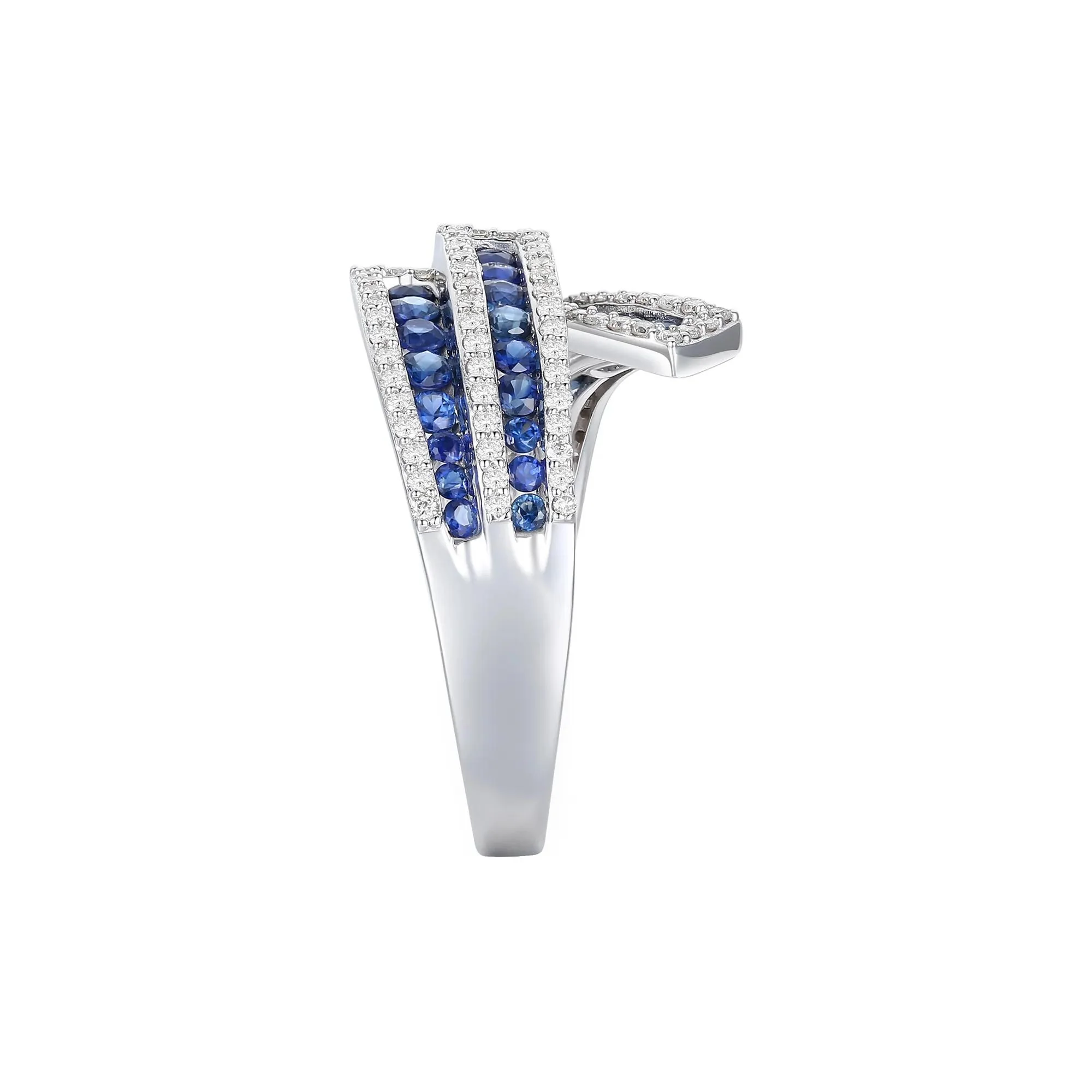 1/2 CT. Tw. Blue Sapphire and Diamond Ring 10K White Gold Round Brilliant Cut Size 6 1mm - Image 3