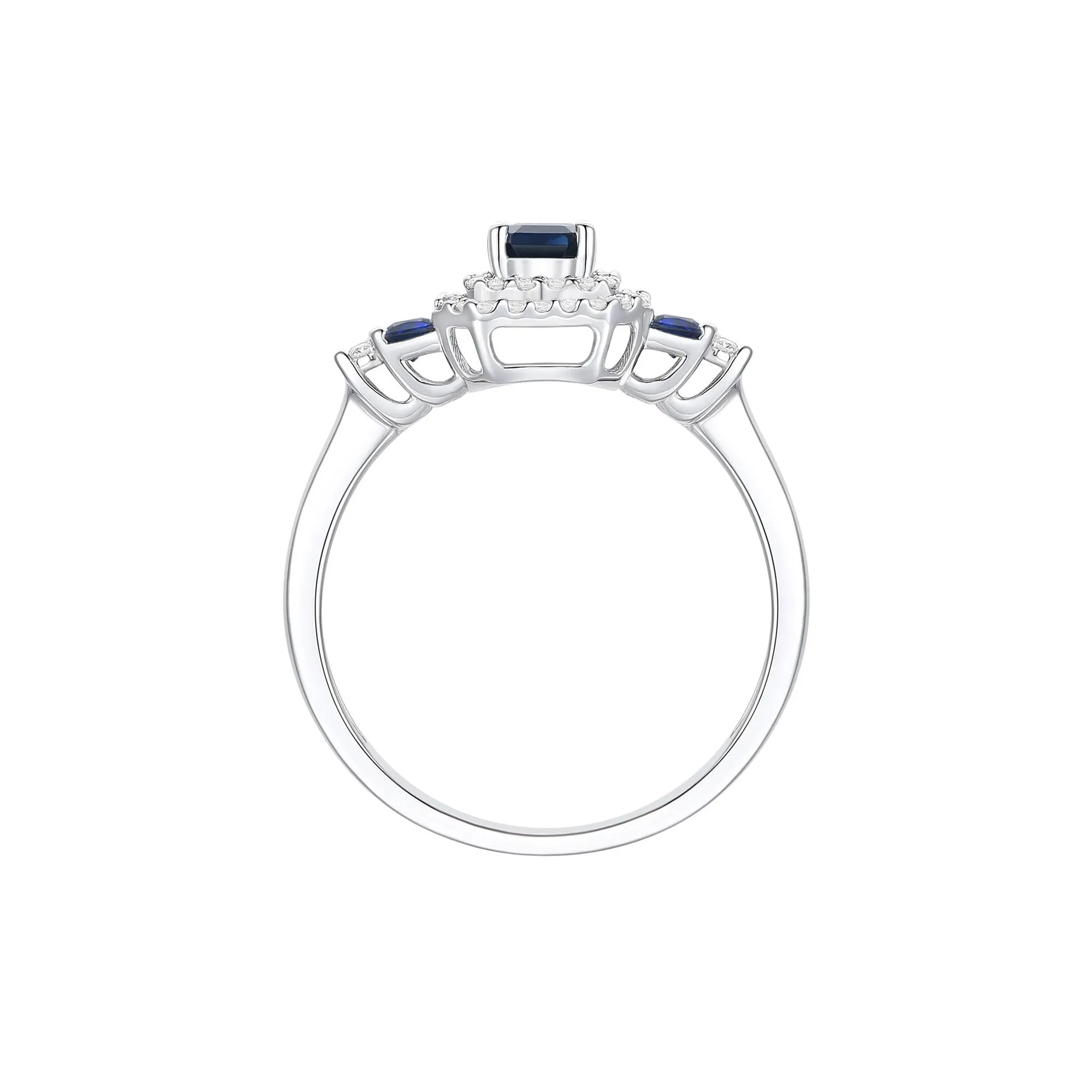 1/5 CT. Tw. Blue Sapphire and Diamond Double Halo Ring 10K White Gold Round Brilliant Cut Size 7 1mm - Image 3