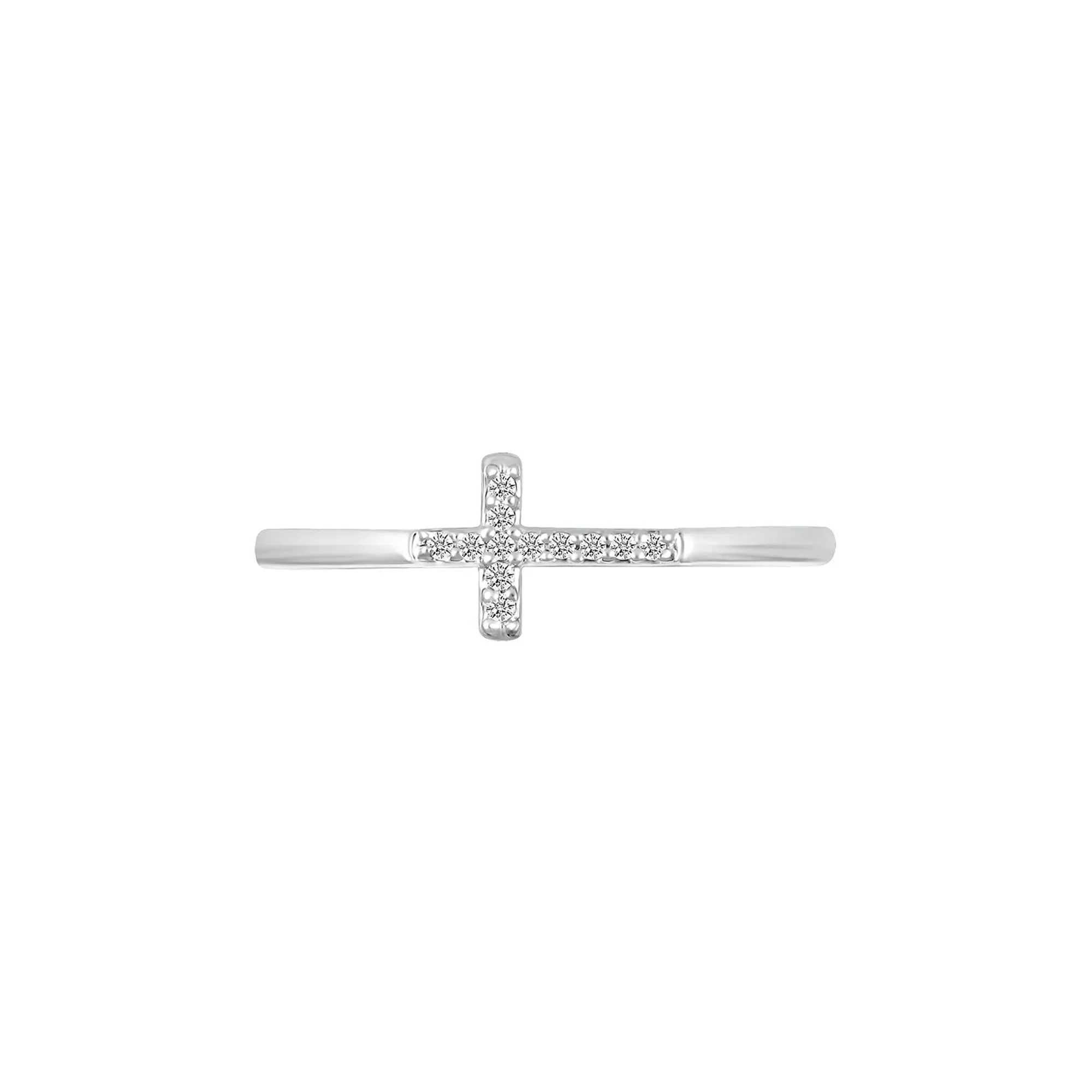 Diamond Accent Cross Ring .925 Sterling Silver White Size 6