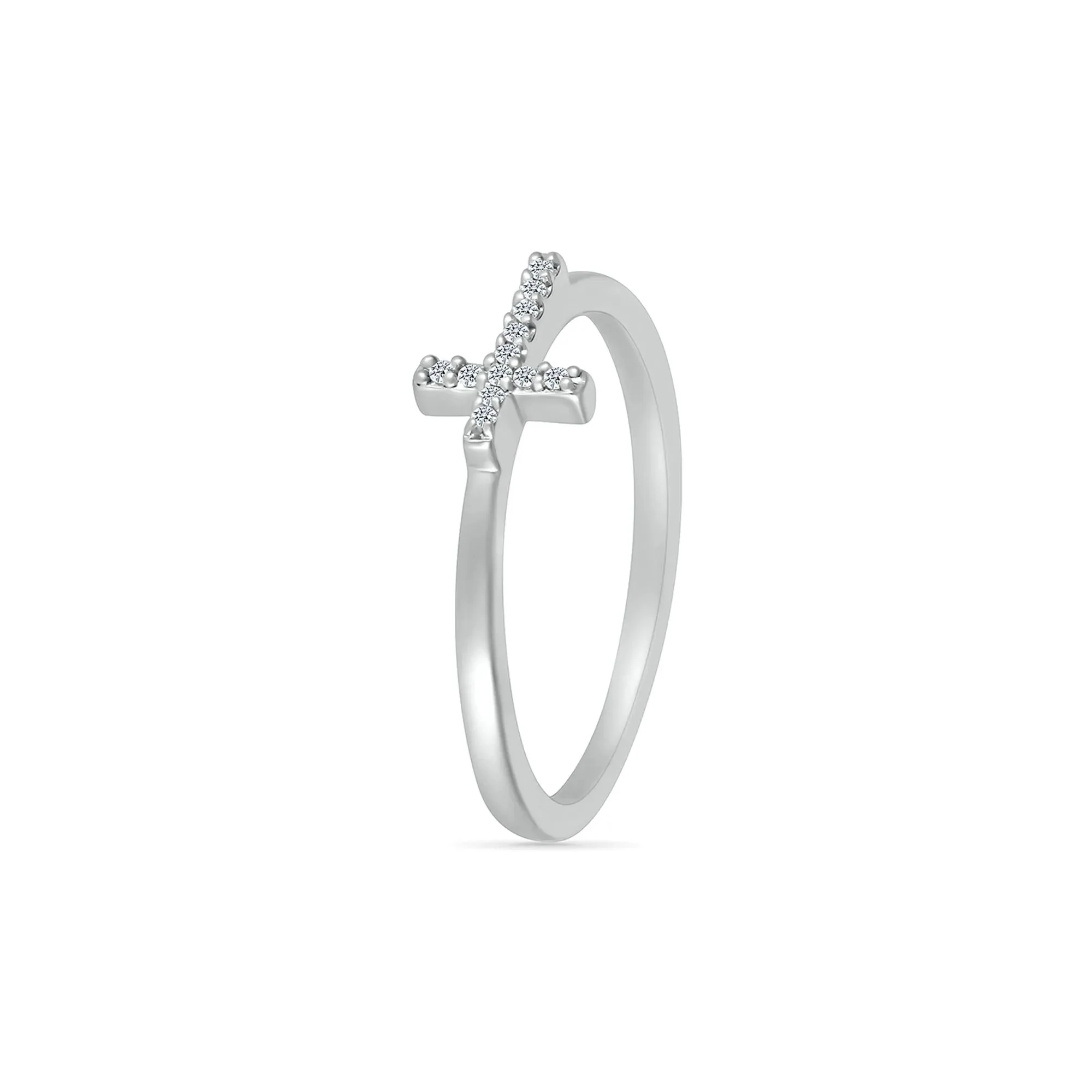 Diamond Accent Cross Ring .925 Sterling Silver White Size 7.5 - Image 5