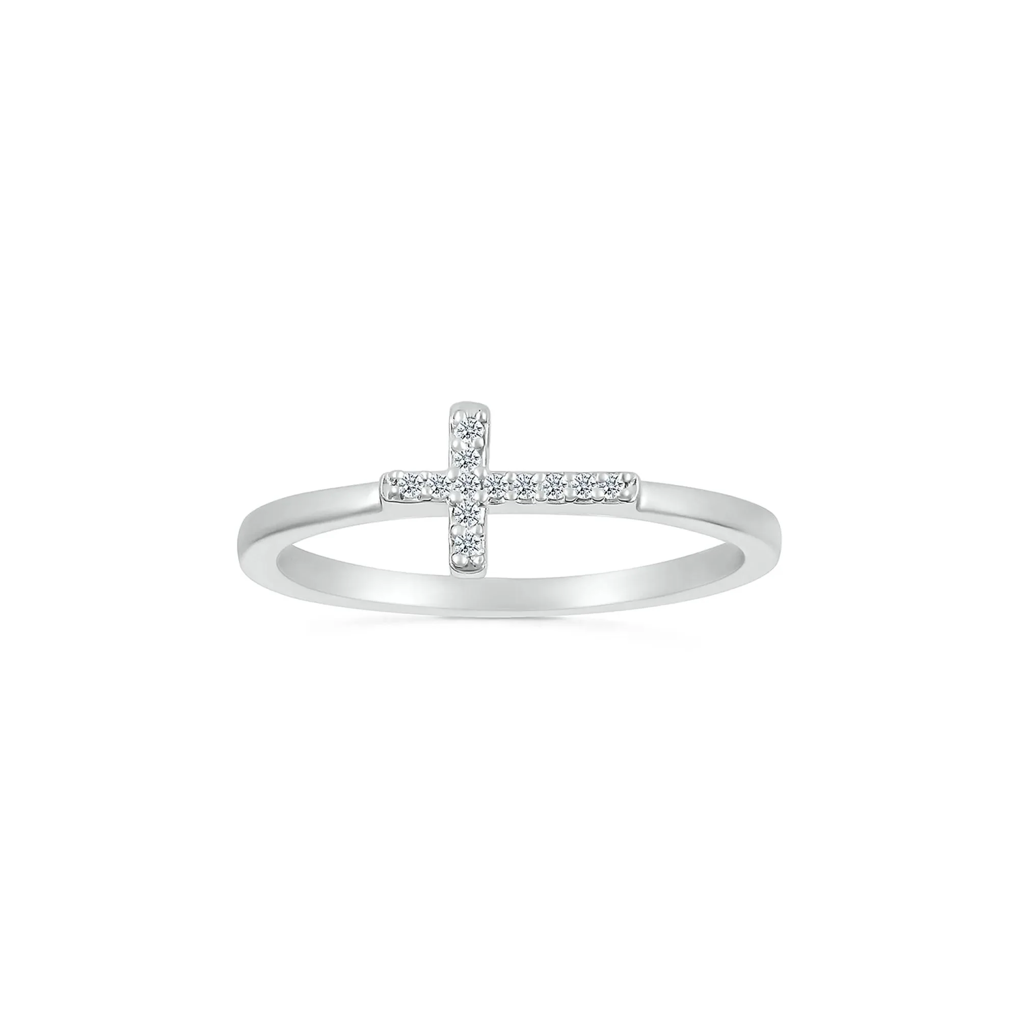 Diamond Accent Cross Ring .925 Sterling Silver White Size 9 - Image 4
