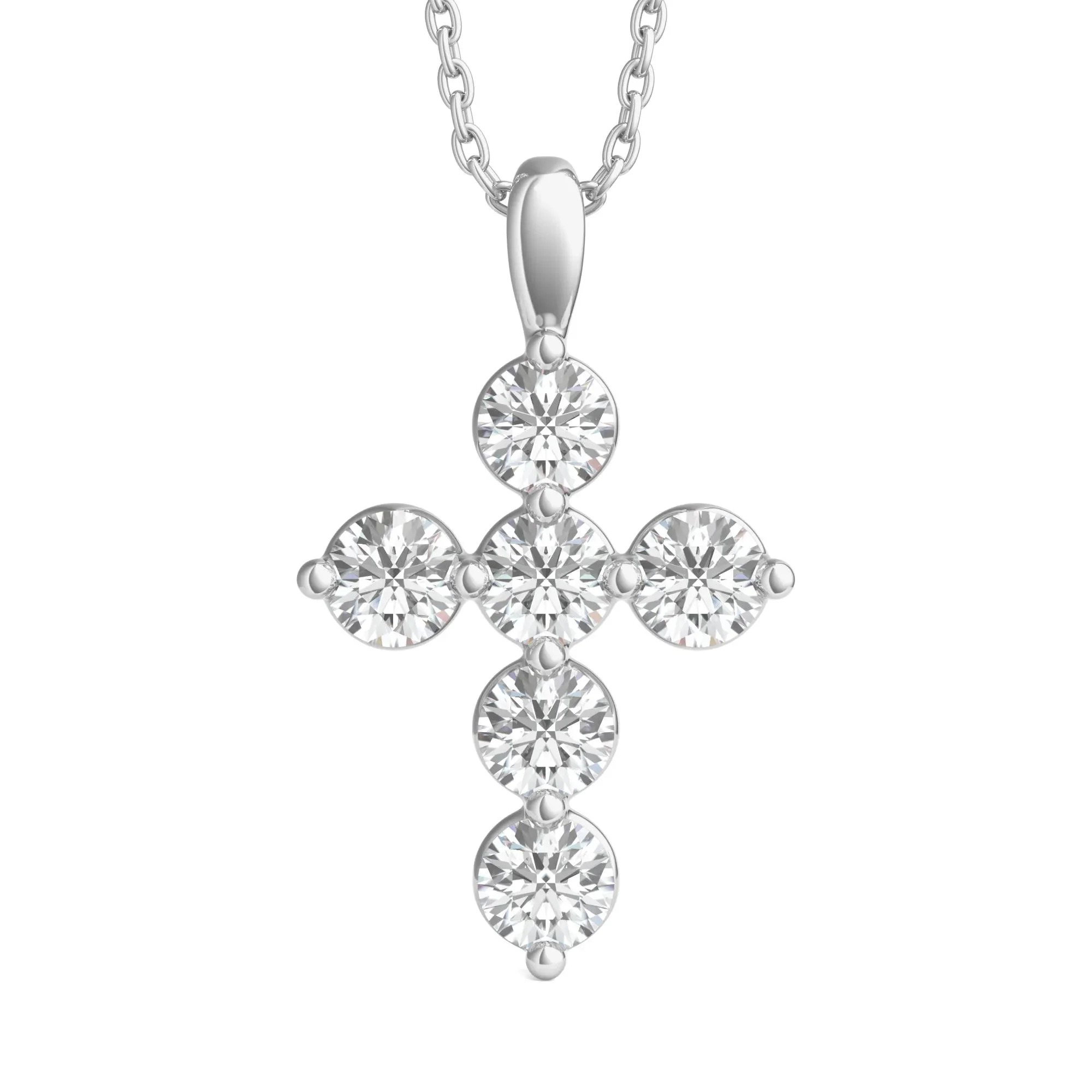Lab Grown Diamond Cross Pendant Necklace 14K Gold White Size 18"