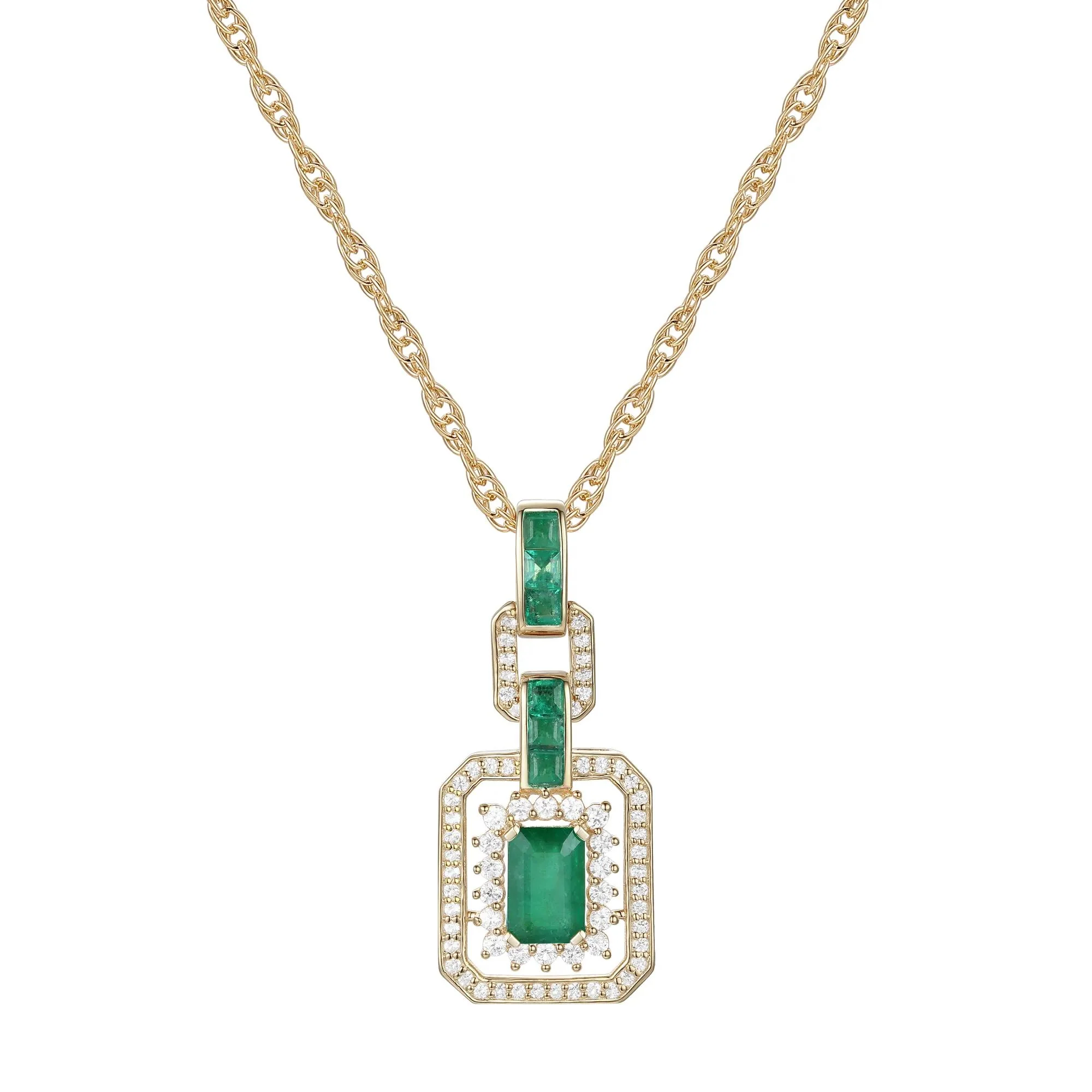 1/4 CT. Tw. Emerald and Diamond Pendant Necklace 10K Yellow Gold Size 18"