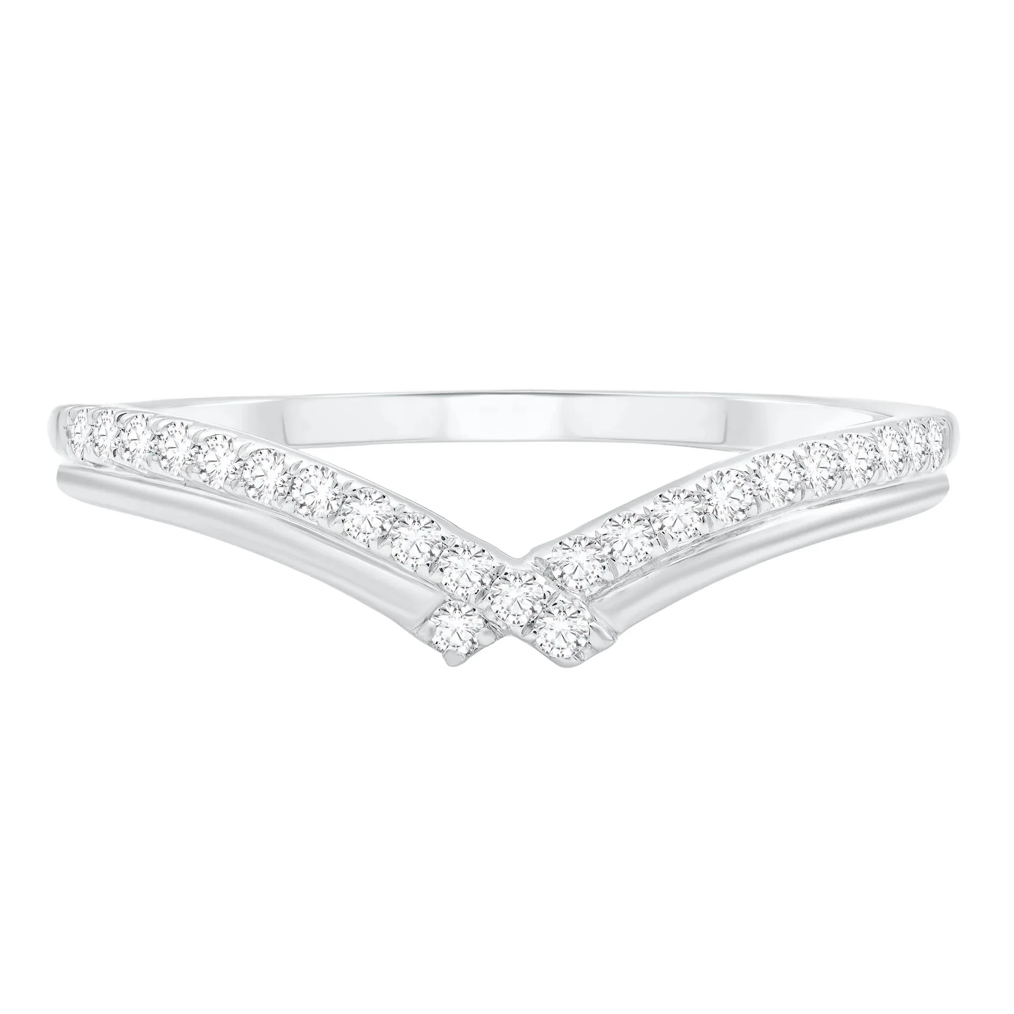 1/7 CT. Tw. Diamond Contour Band Ring 10K White Gold Round Brilliant Cut Size 6.5