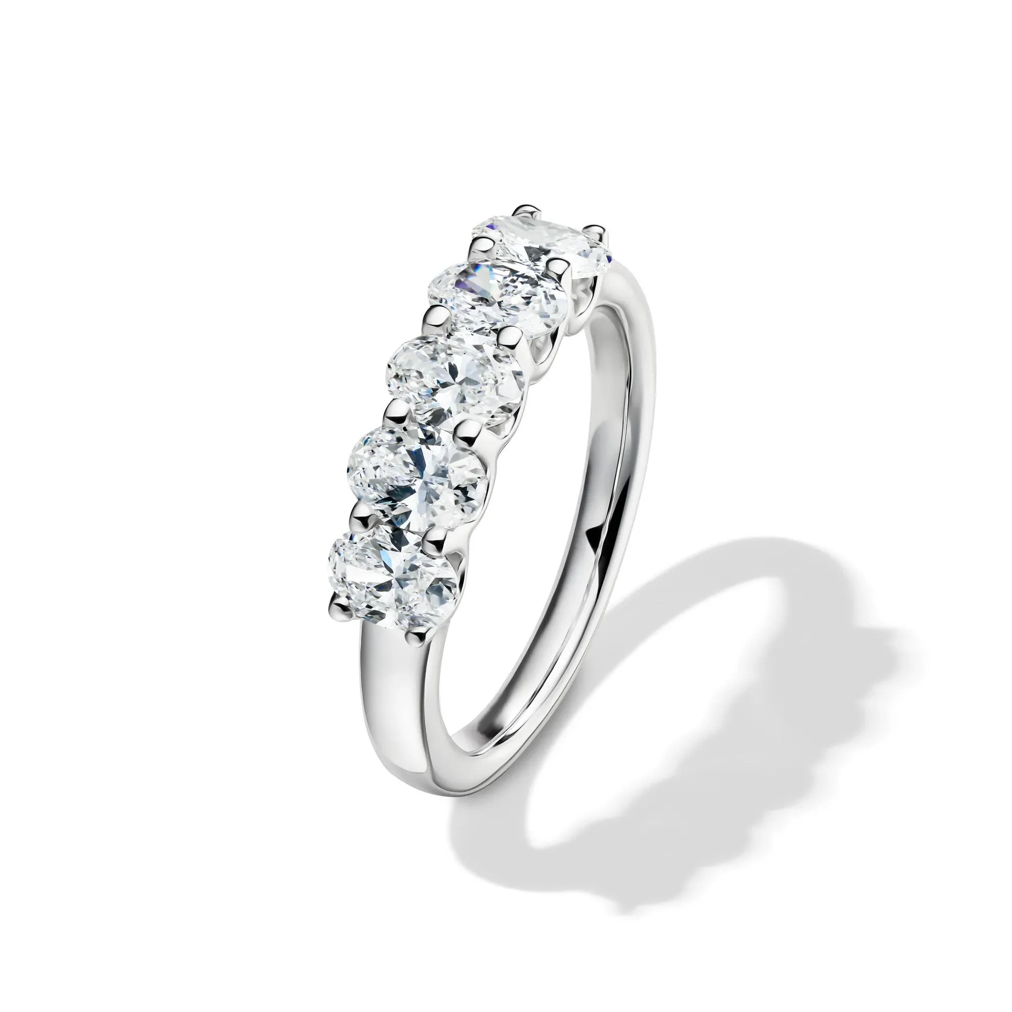 1/2 CT. Tw. Lab Grown Diamond Five-Stone Oval Anniversary Band Ring 14K White Gold Size 7 1mm - Image 4