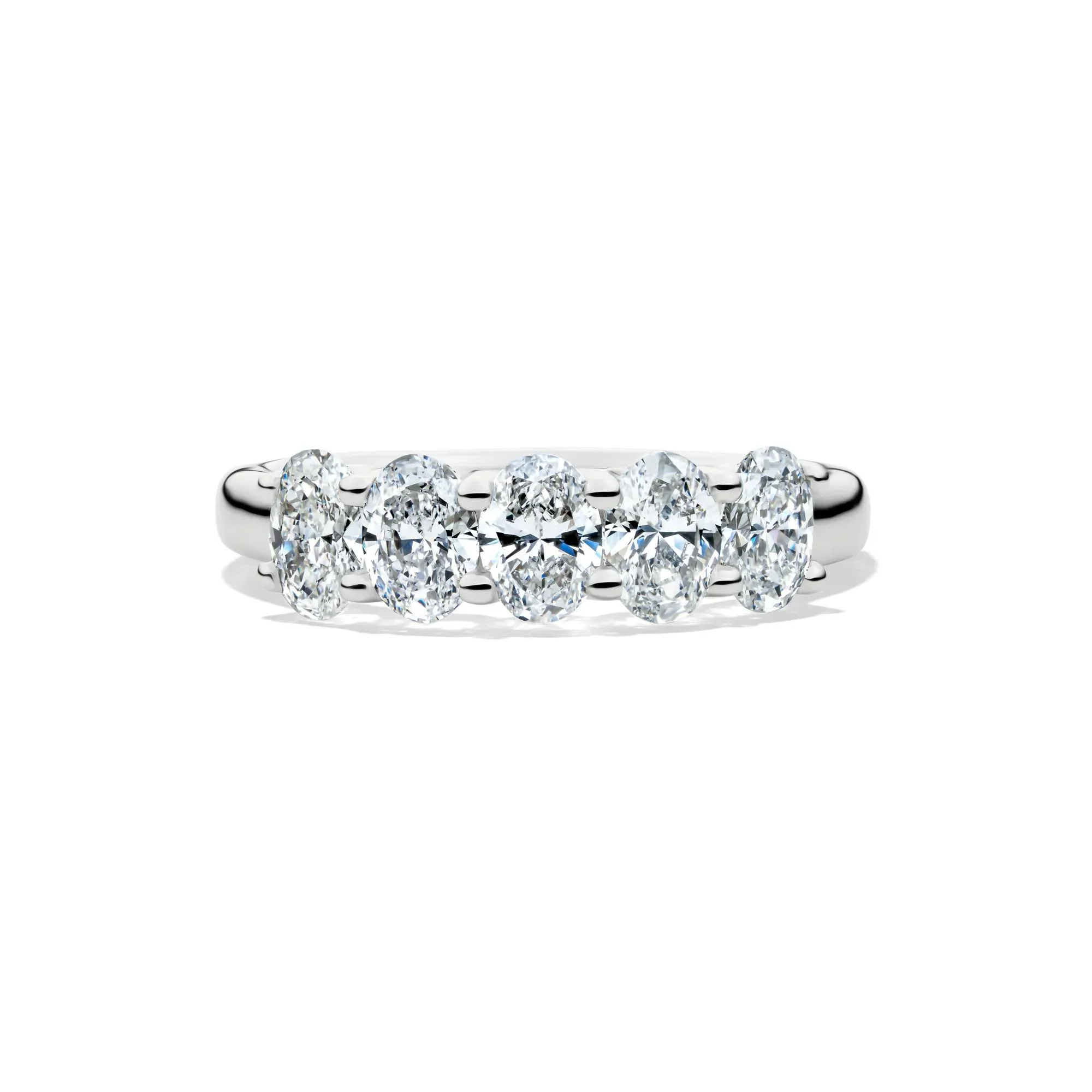 1/2 CT. Tw. Lab Grown Diamond Five-Stone Oval Anniversary Band Ring 14K White Gold Size 8 1mm