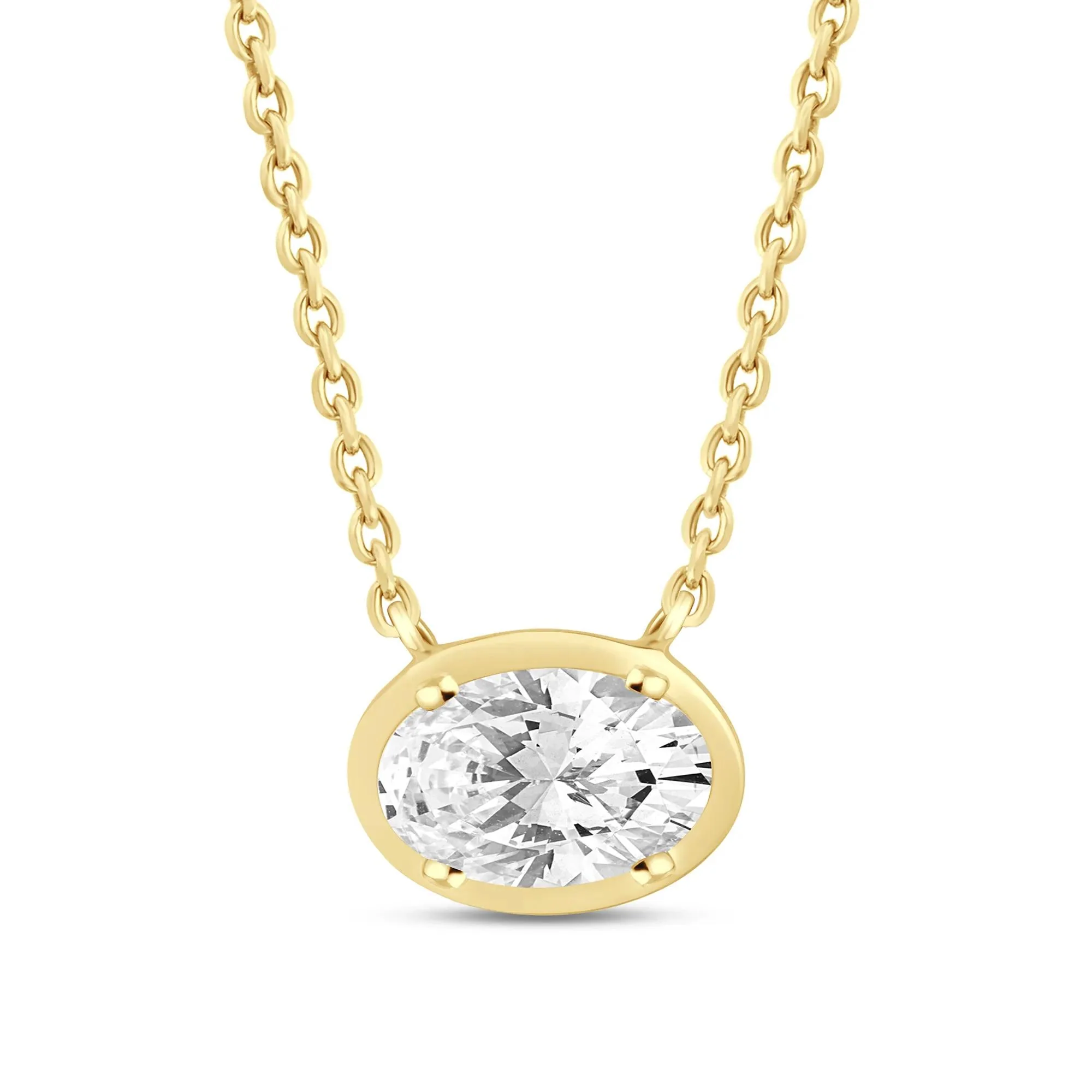 Lab Grown Diamond Oval Solitaire Pendant Necklace 14K Yellow Gold (1/2 CTW.) Size 18"