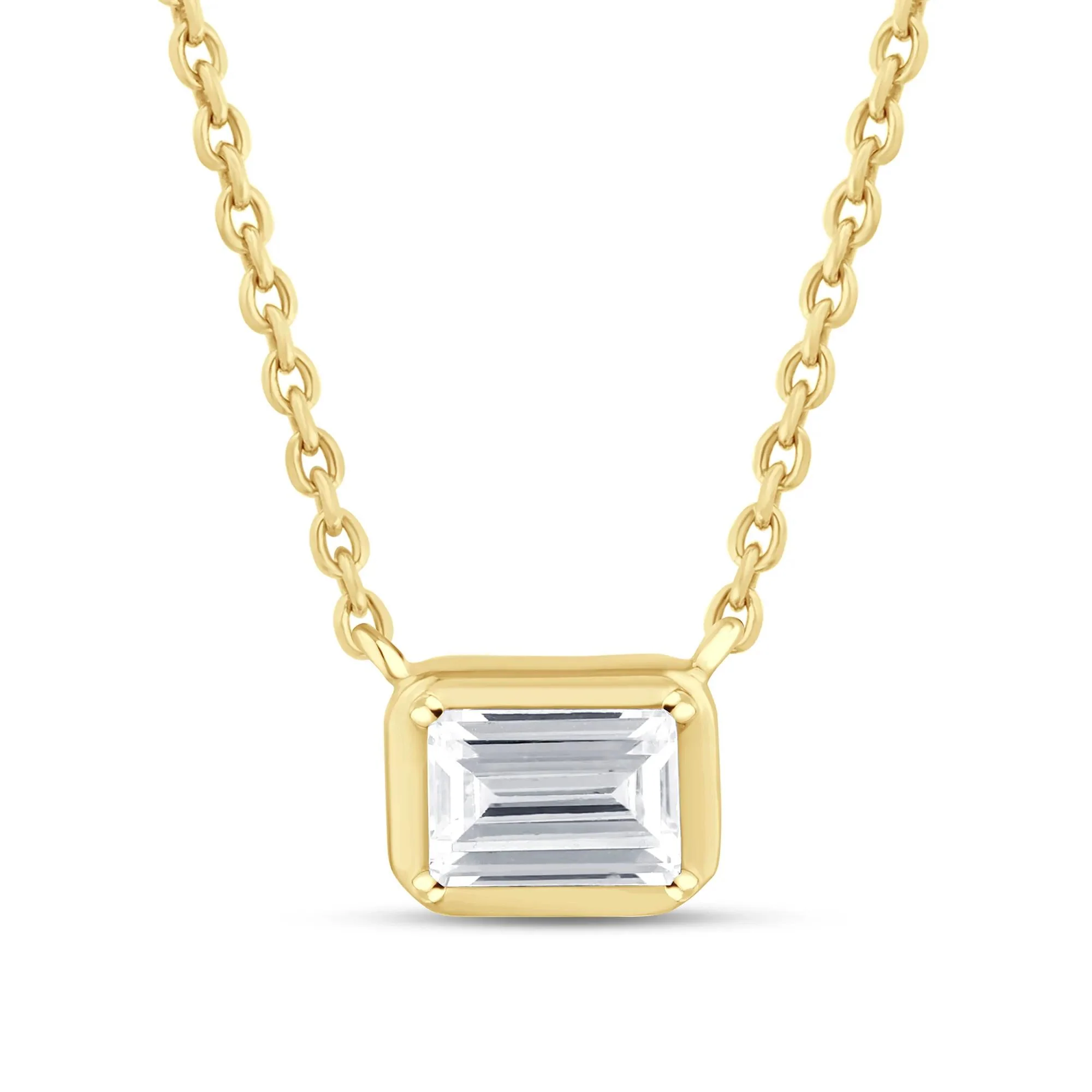 1/3 CT. Tw. Lab Grown Diamond Emerald-Cut Bezel Pendant Necklace 14K Yellow Gold Size 18"