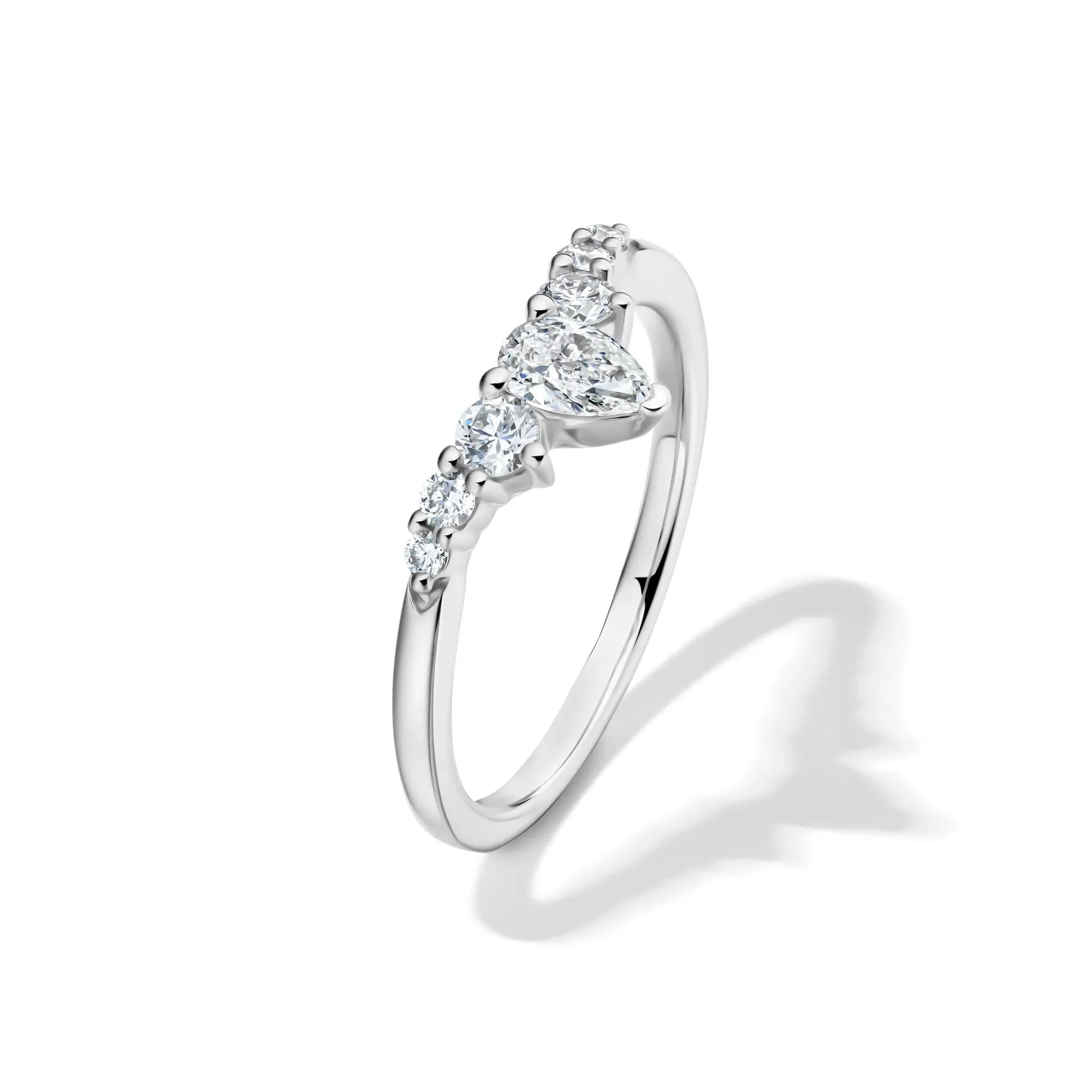 1/2 CT. Tw. Lab Grown Diamond Chevron Contour Band Ring 14K White Gold Round Brilliant Cut Size 7.5 - Image 4