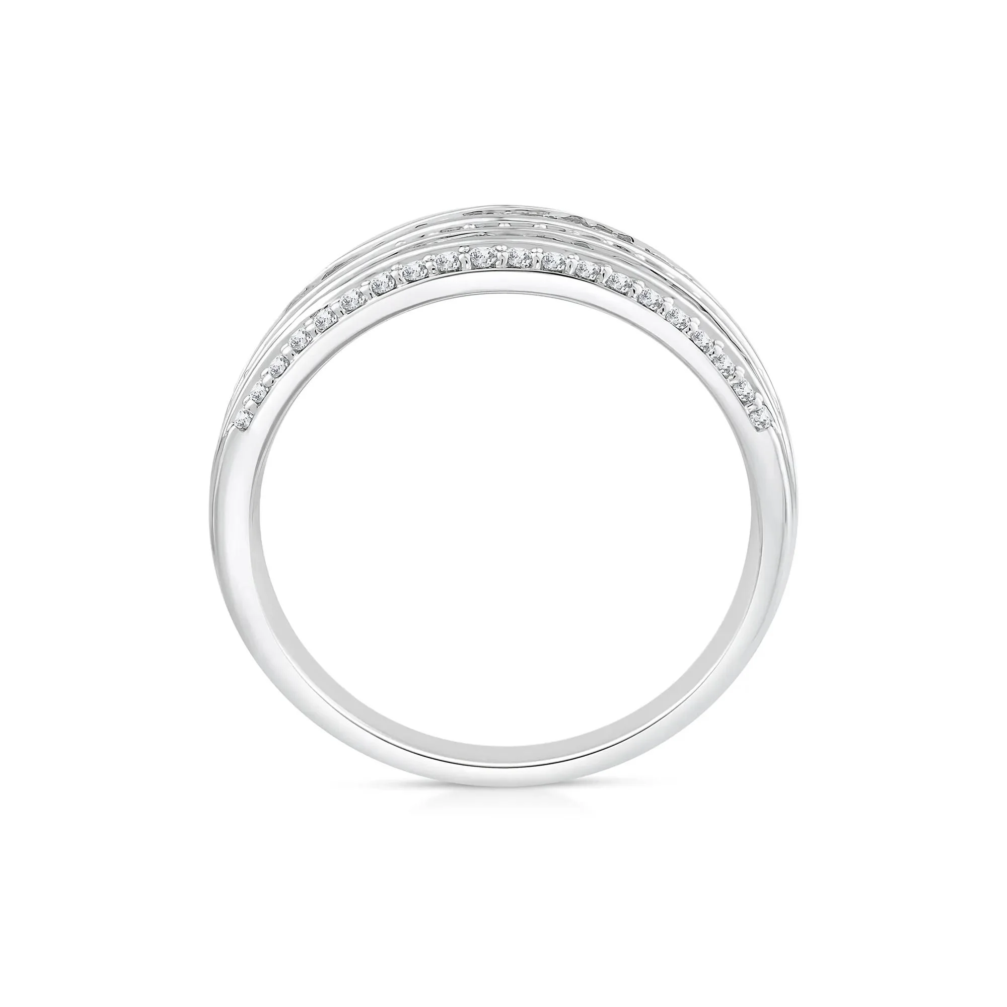 3 CT. Tw. Round and Baguette Multi-Row Diamond Band Ring 14K White Gold Size 7 1mm - Image 3