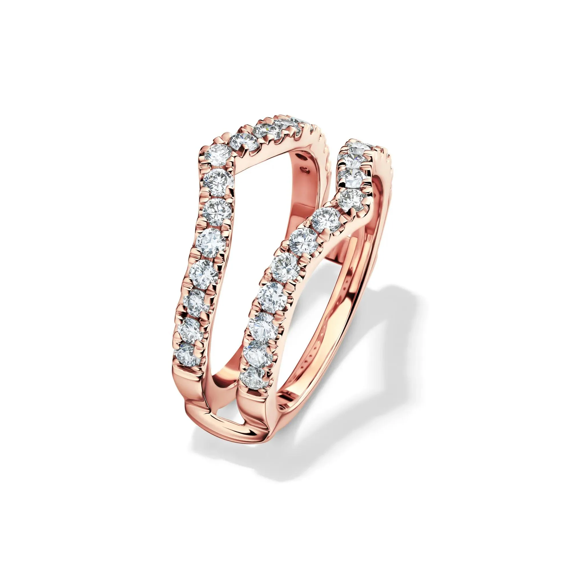 1 CT. Tw. Lab Grown Diamond Chevron Ring Insert 14K Rose Gold Round Brilliant Cut Size 7.5 6mm - Image 4