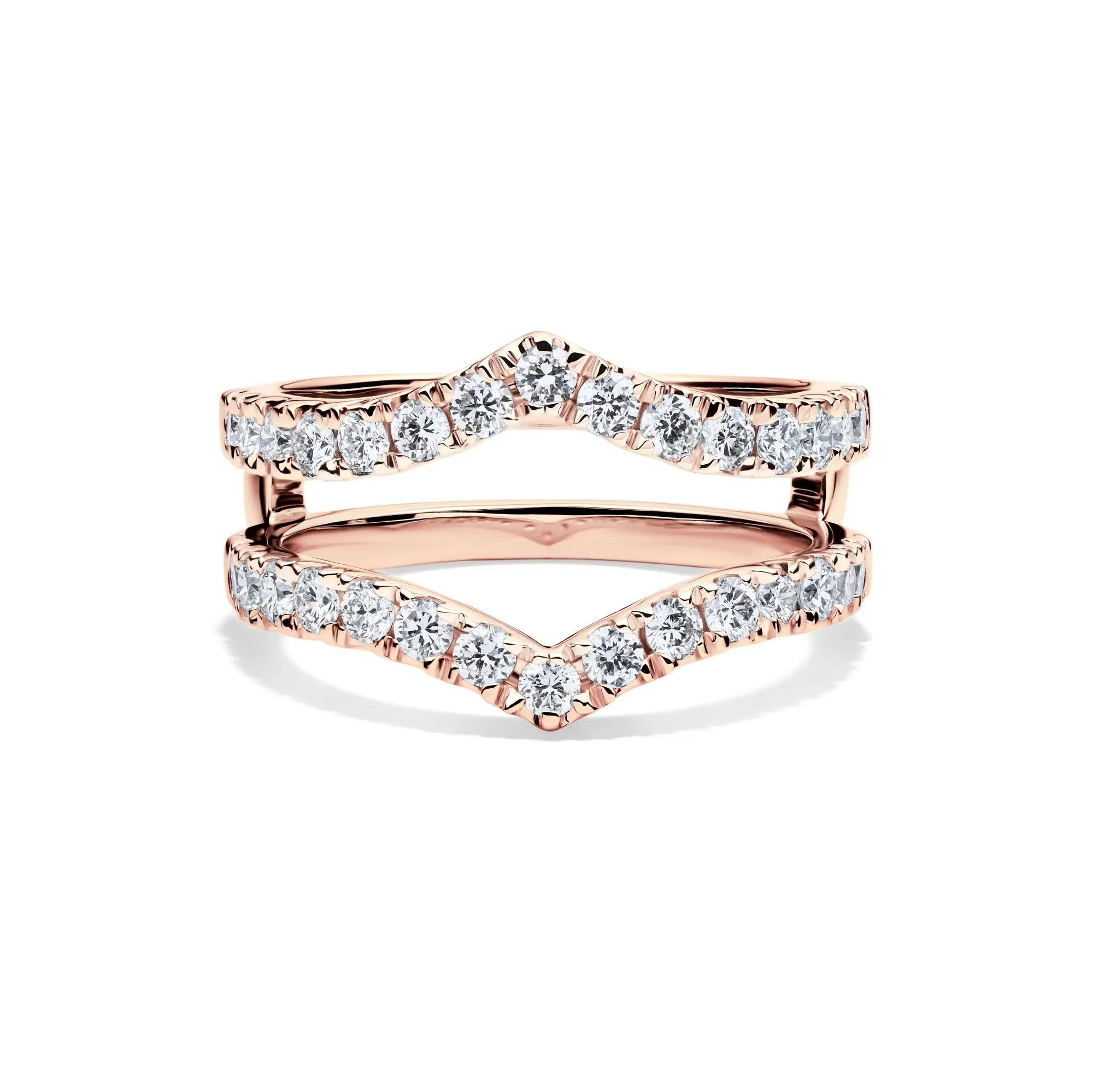 1 CT. Tw. Lab Grown Diamond Chevron Ring Insert 14K Rose Gold Round Brilliant Cut Size 9 6mm