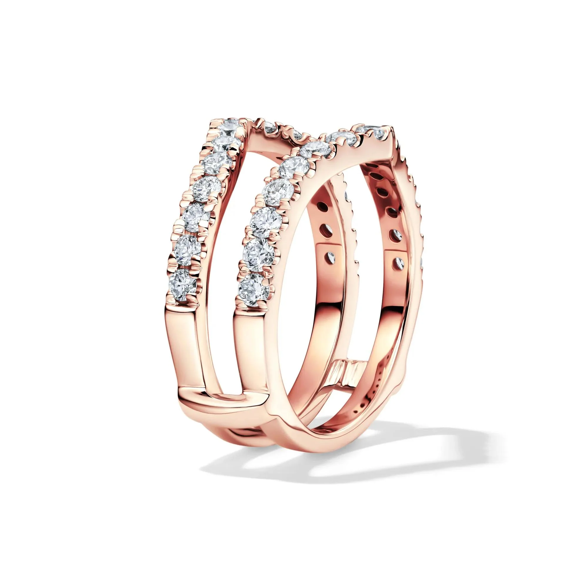 1 CT. Tw. Lab Grown Diamond Chevron Ring Insert 14K Rose Gold Round Brilliant Cut Size 9 6mm - Image 3