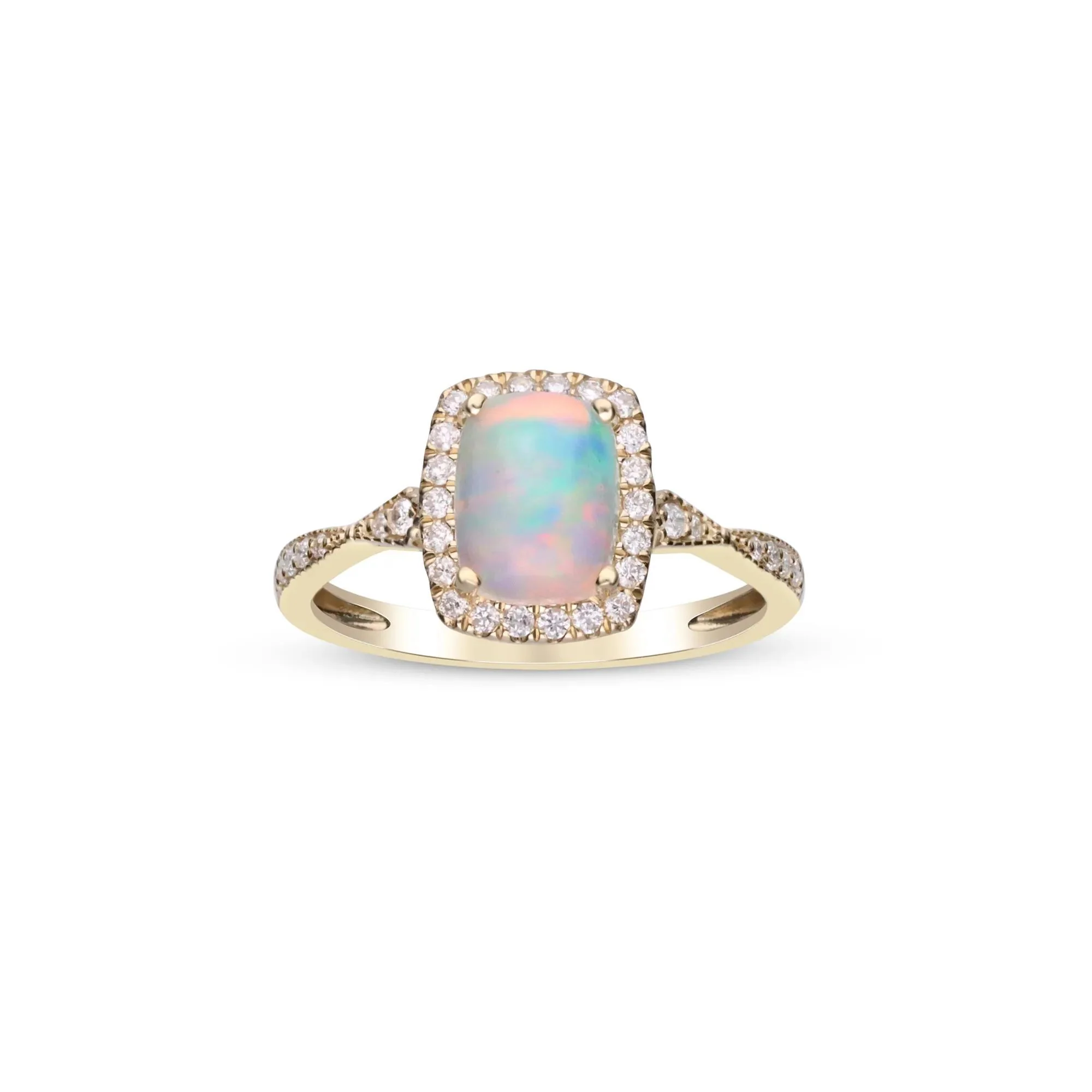 1/5 CT. Tw. Opal and Diamond Ring 10K Yellow Gold Round Brilliant Cut Size 6 2mm - Image 5