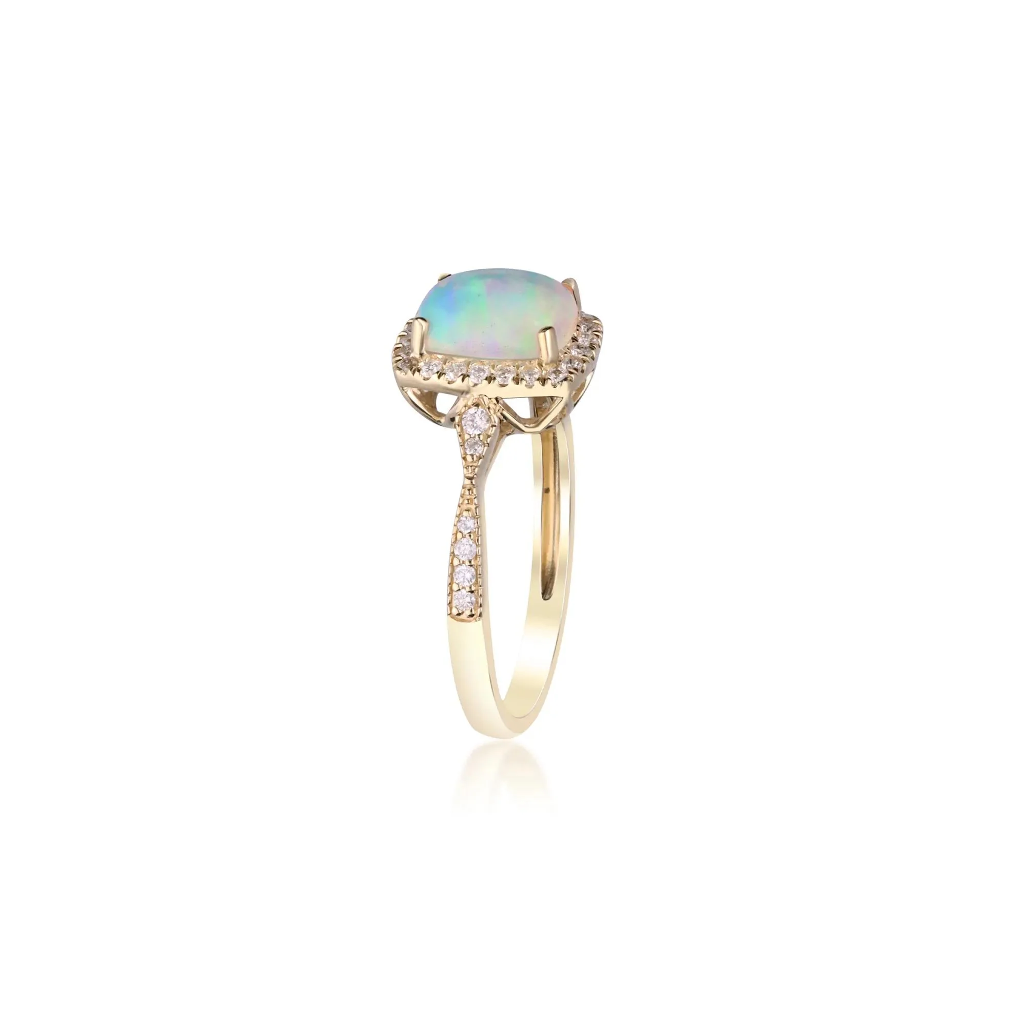 1/5 CT. Tw. Opal and Diamond Ring 10K Yellow Gold Round Brilliant Cut Size 6.5 2mm - Image 3