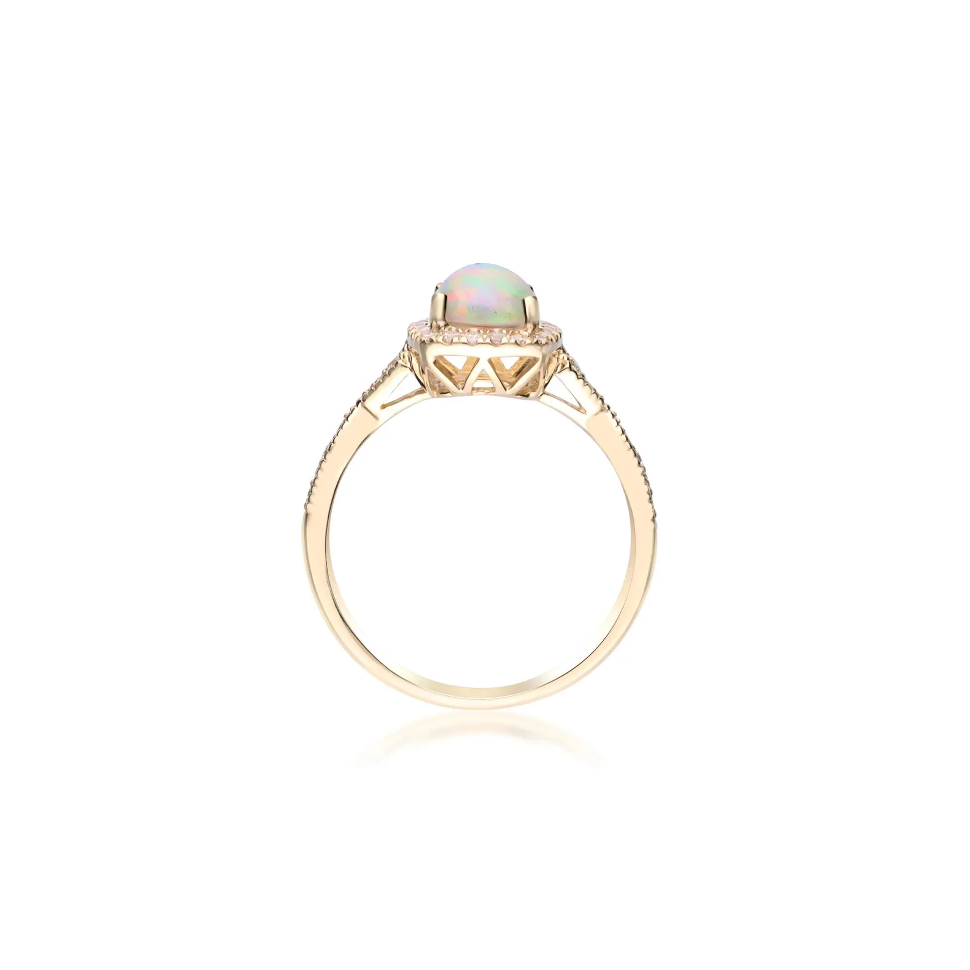 1/5 CT. Tw. Opal and Diamond Ring 10K Yellow Gold Round Brilliant Cut Size 7.5 2mm - Image 2