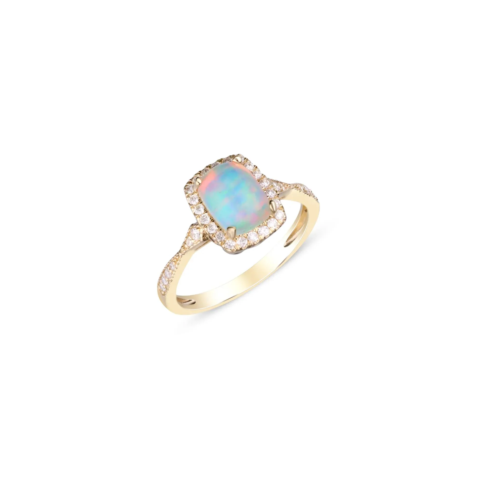 1/5 CT. Tw. Opal and Diamond Ring 10K Yellow Gold Round Brilliant Cut Size 7.5 2mm - Image 4
