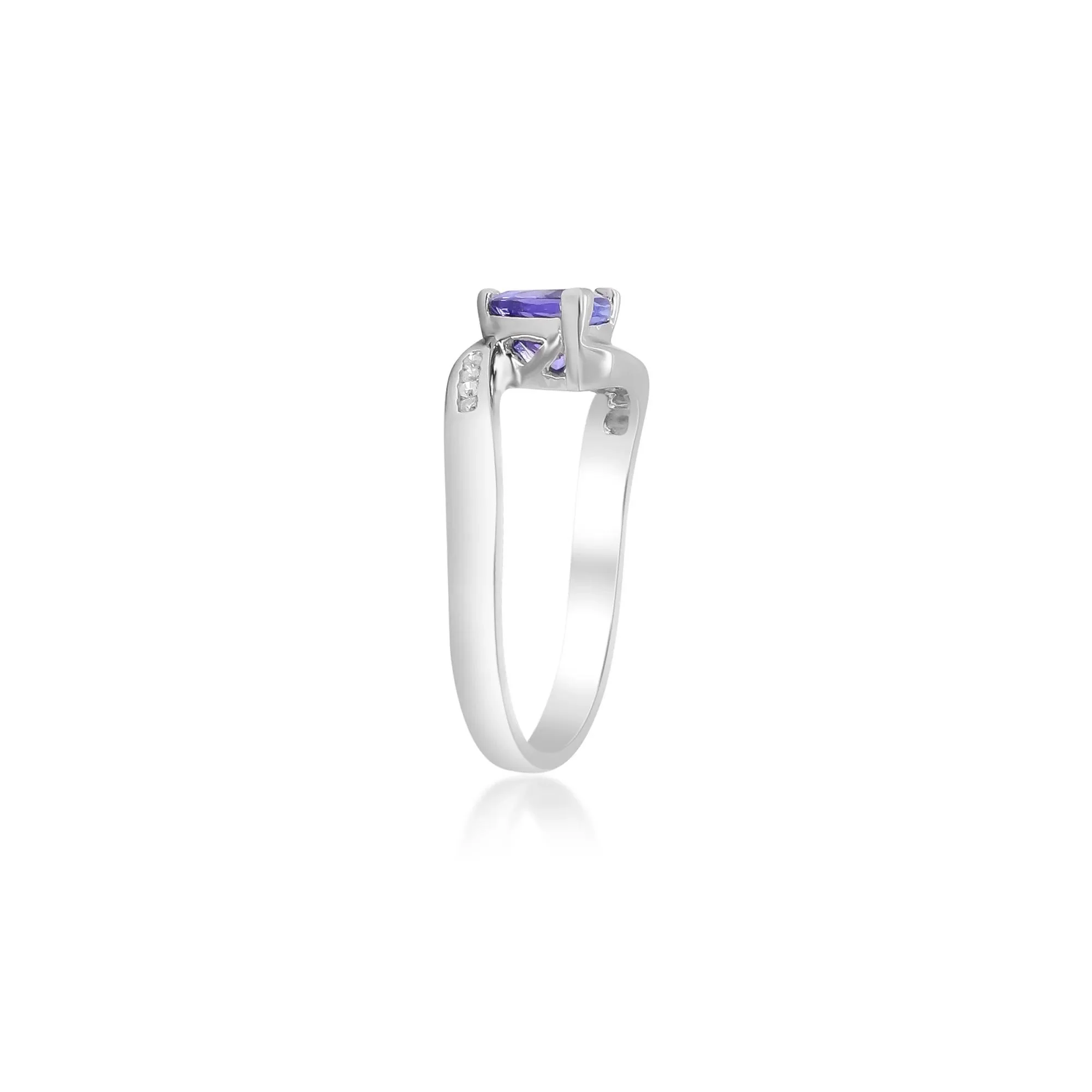 Trillion-Shaped Tanzanite Ring with Diamond Accents .925 Sterling Silver Round Brilliant Cut White Size 6.5 2mm - Image 3