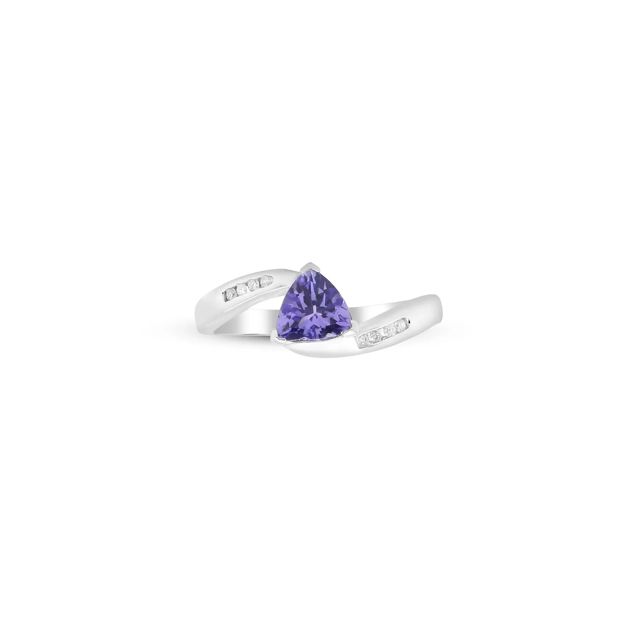 Trillion-Shaped Tanzanite Ring with Diamond Accents .925 Sterling Silver Round Brilliant Cut White Size 7 2mm