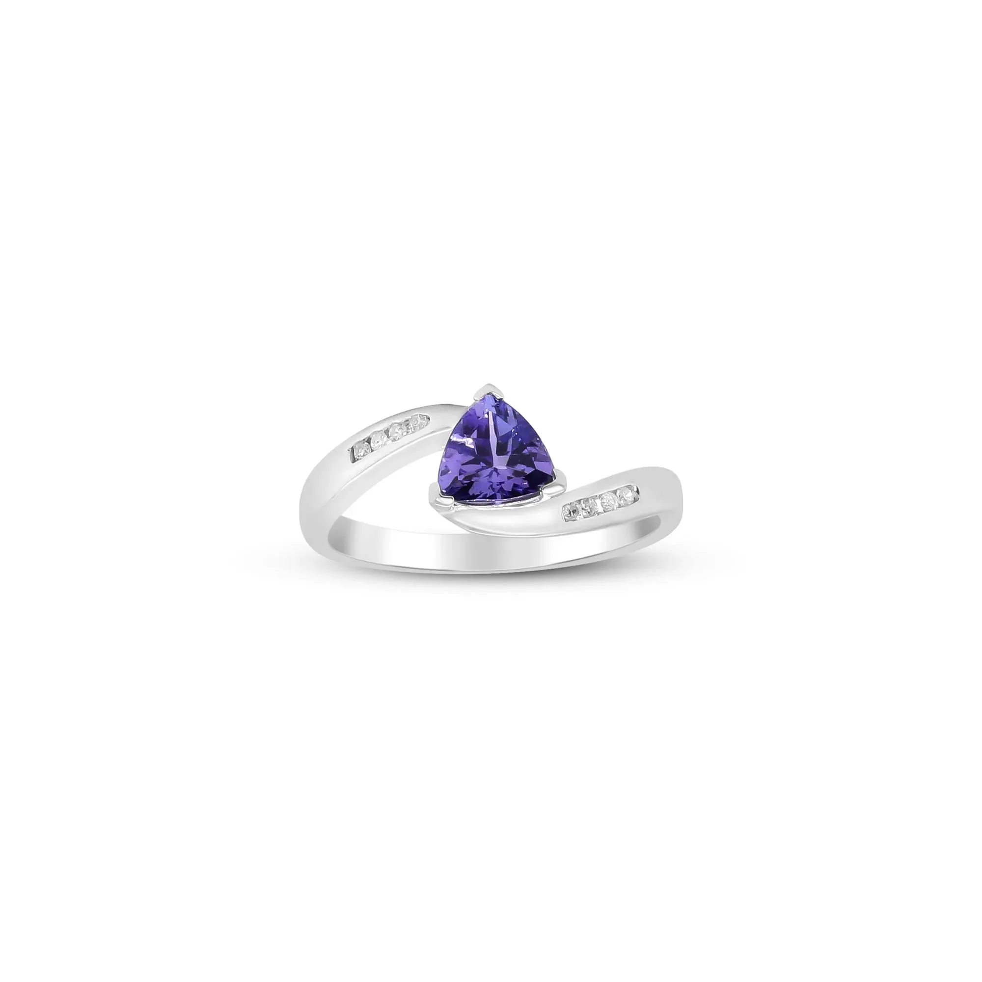 Trillion-Shaped Tanzanite Ring with Diamond Accents .925 Sterling Silver Round Brilliant Cut White Size 7.5 2mm - Image 4