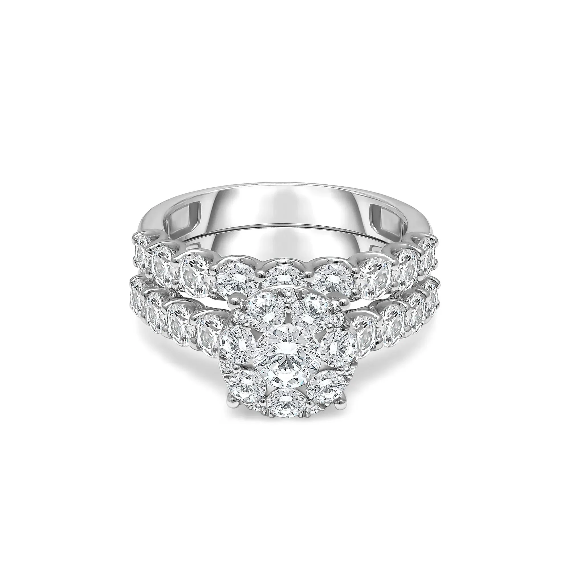 3 CT. Tw. Lab Grown Diamond Engagement Ring Set 10K White Gold Round Brilliant Cut Size 6