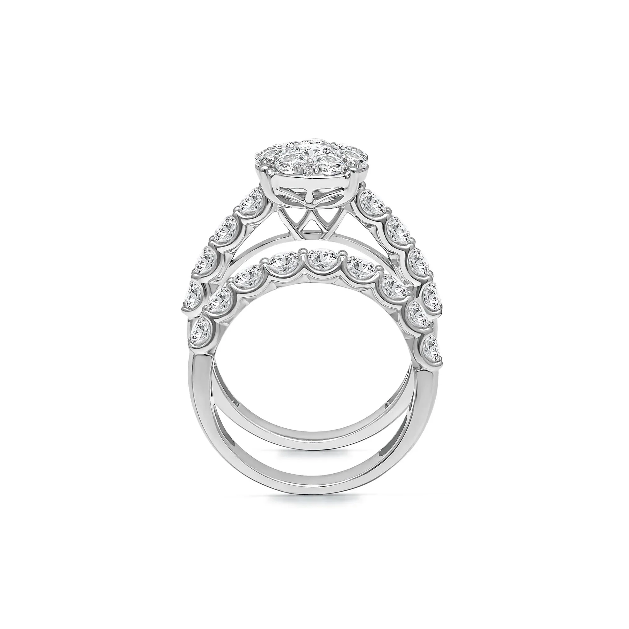 3 CT. Tw. Lab Grown Diamond Engagement Ring Set 10K White Gold Round Brilliant Cut Size 7.5 - Image 2