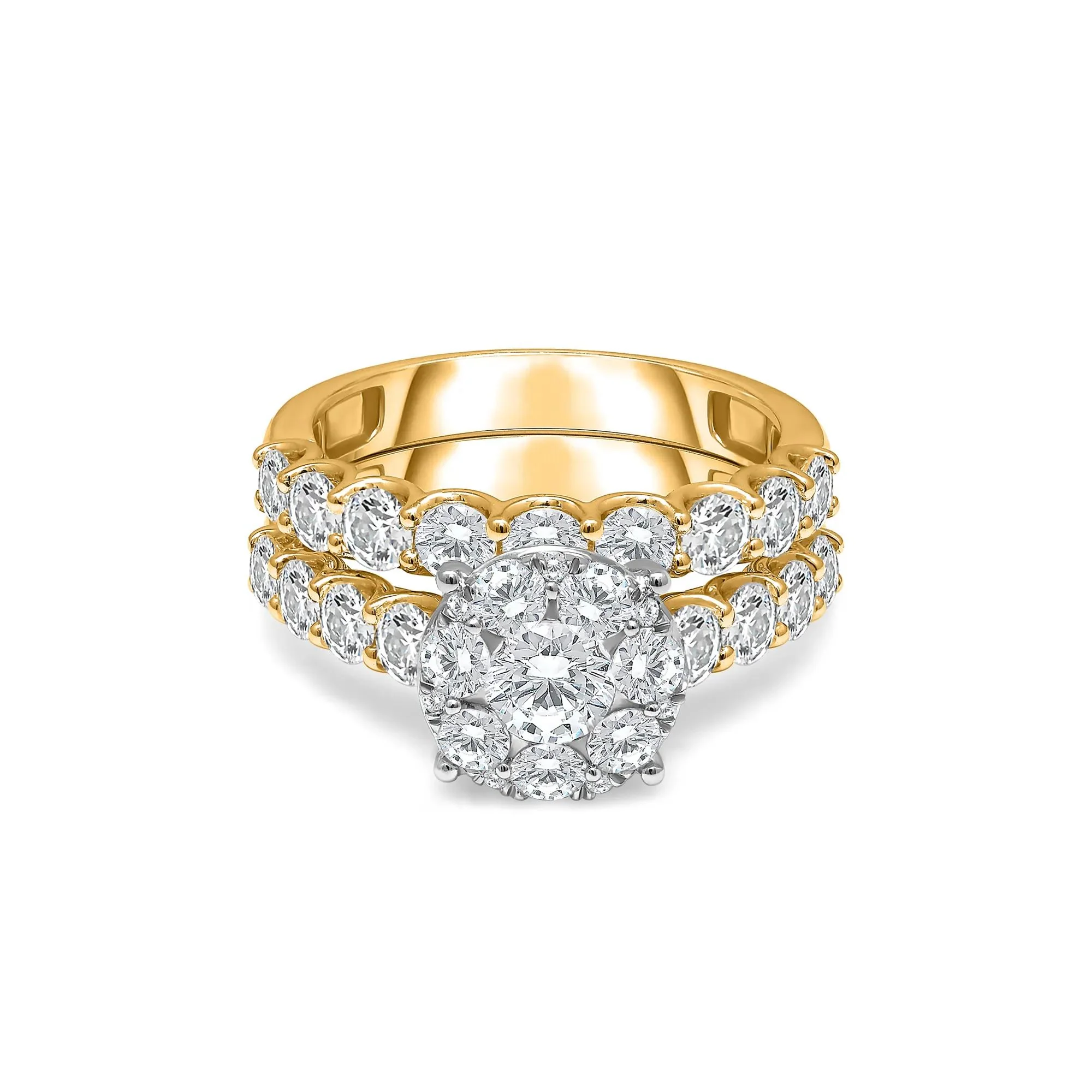 3 CT. Tw. Lab Grown Diamond Engagement Ring Set 10K Yellow Gold Round Brilliant Cut Size 7