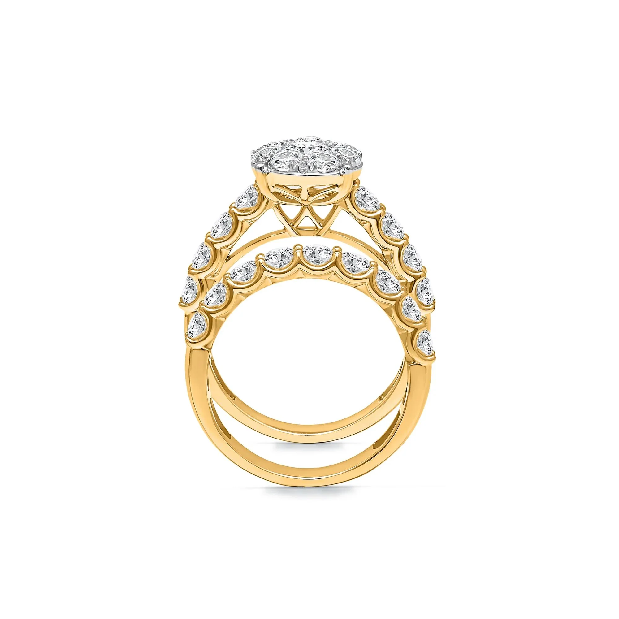 3 CT. Tw. Lab Grown Diamond Engagement Ring Set 10K Yellow Gold Round Brilliant Cut Size 9 - Image 2
