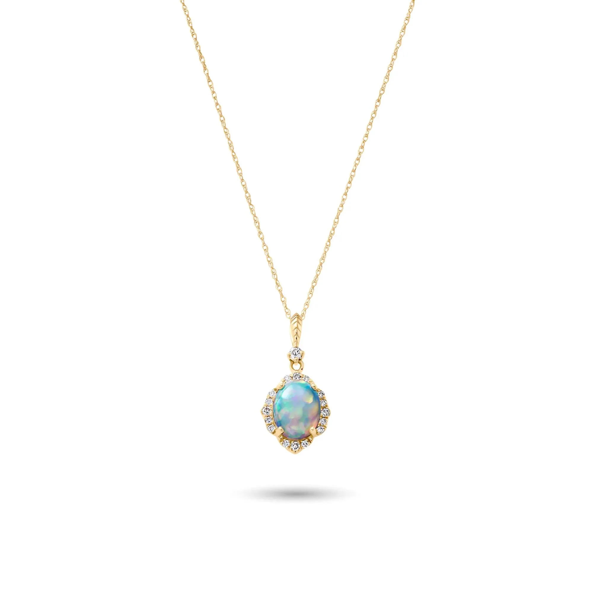 1/5 CT. Tw. Opal and Diamond Oval-Shaped Pendant Necklace 10K Yellow Gold Size 18"