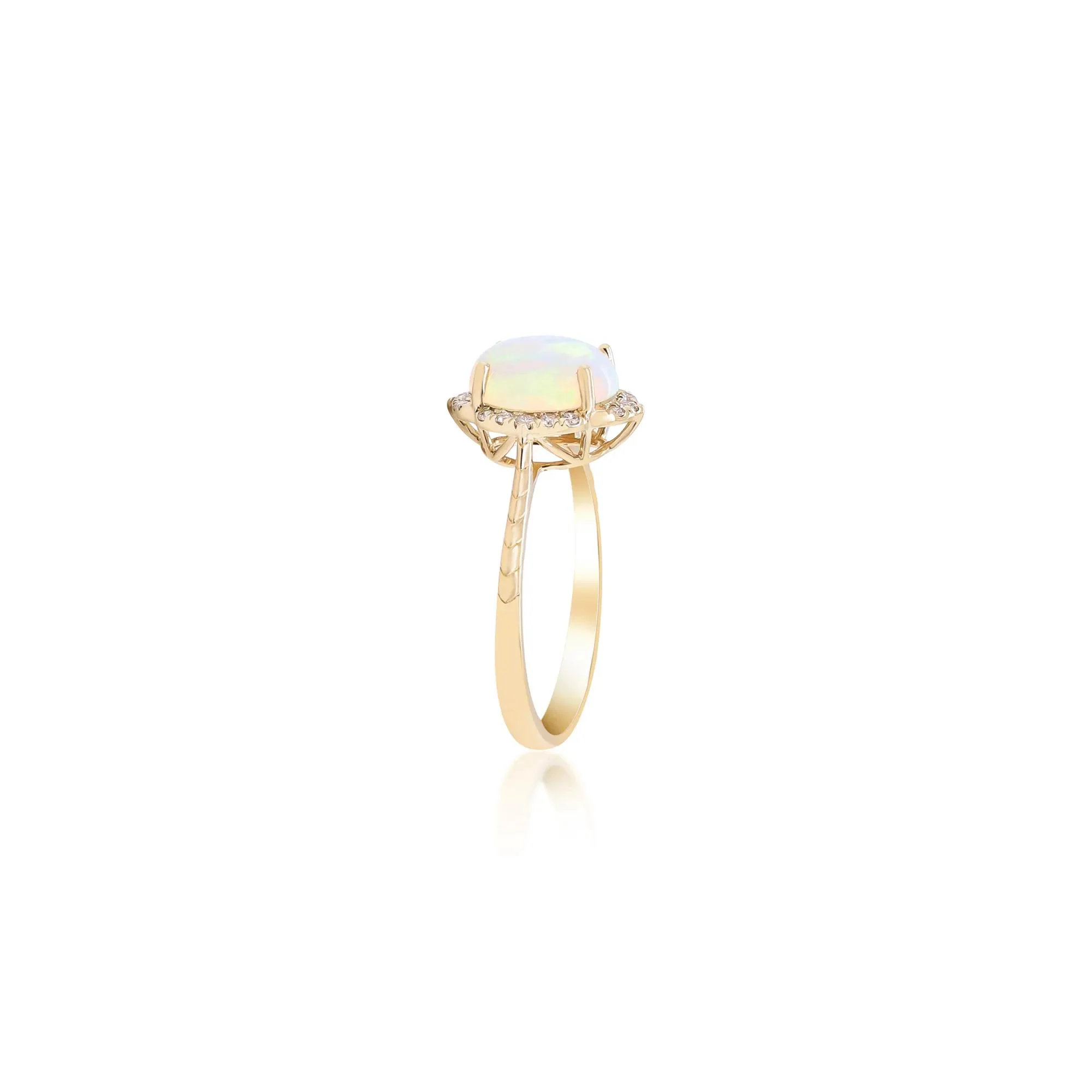 Oval-Shaped Opal and Diamond Ring 10K Yellow Gold Round Brilliant Cut Size 8.5 2mm - Image 3