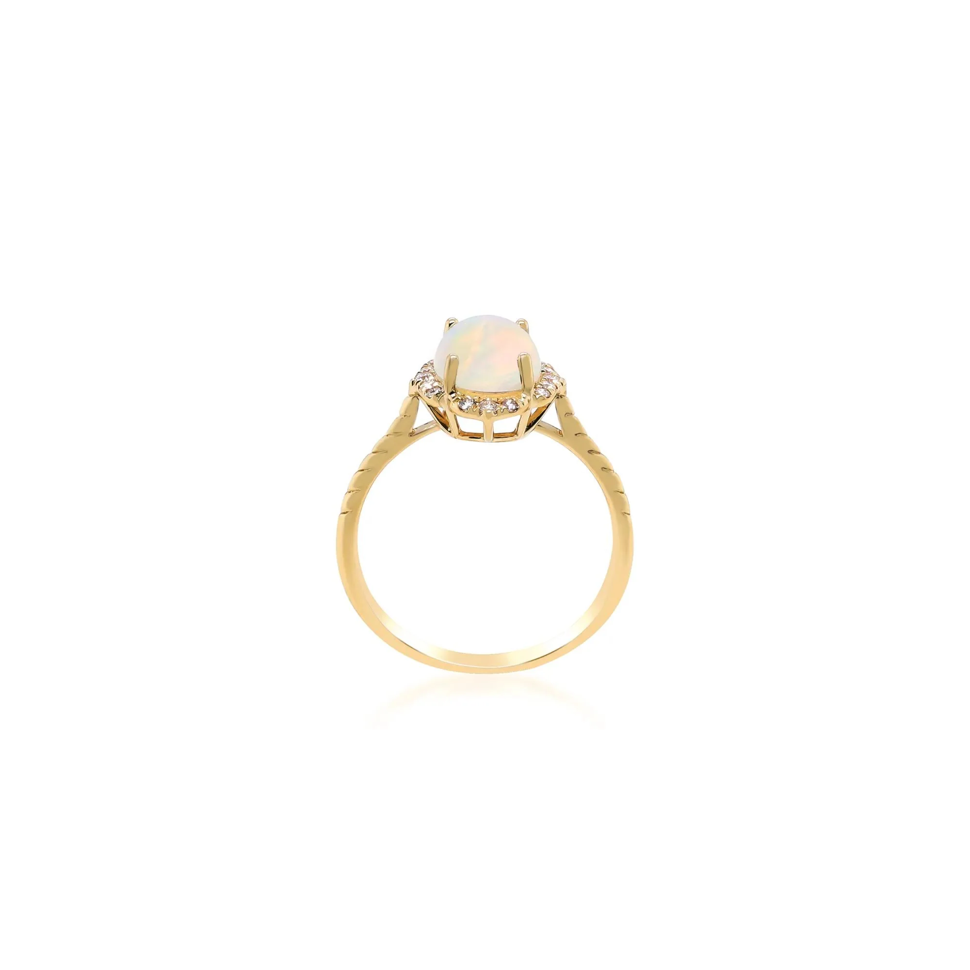 Oval-Shaped Opal and Diamond Ring 10K Yellow Gold Round Brilliant Cut Size 9 2mm - Image 2