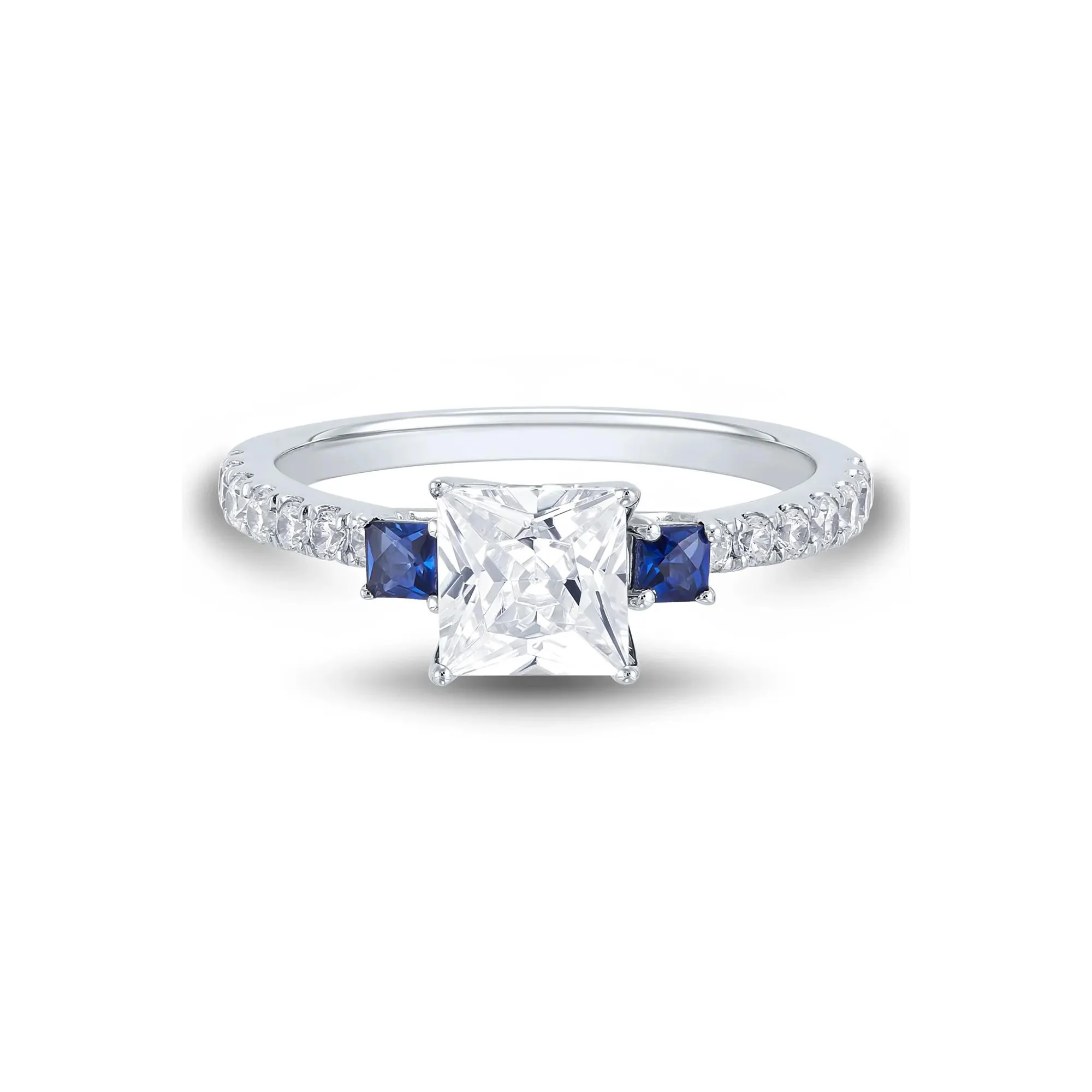 1/2 CT. Tw. Lab Grown Diamond and Blue Sapphire Engagement Ring 10K White Gold Round Brilliant Cut Size 7 1mm