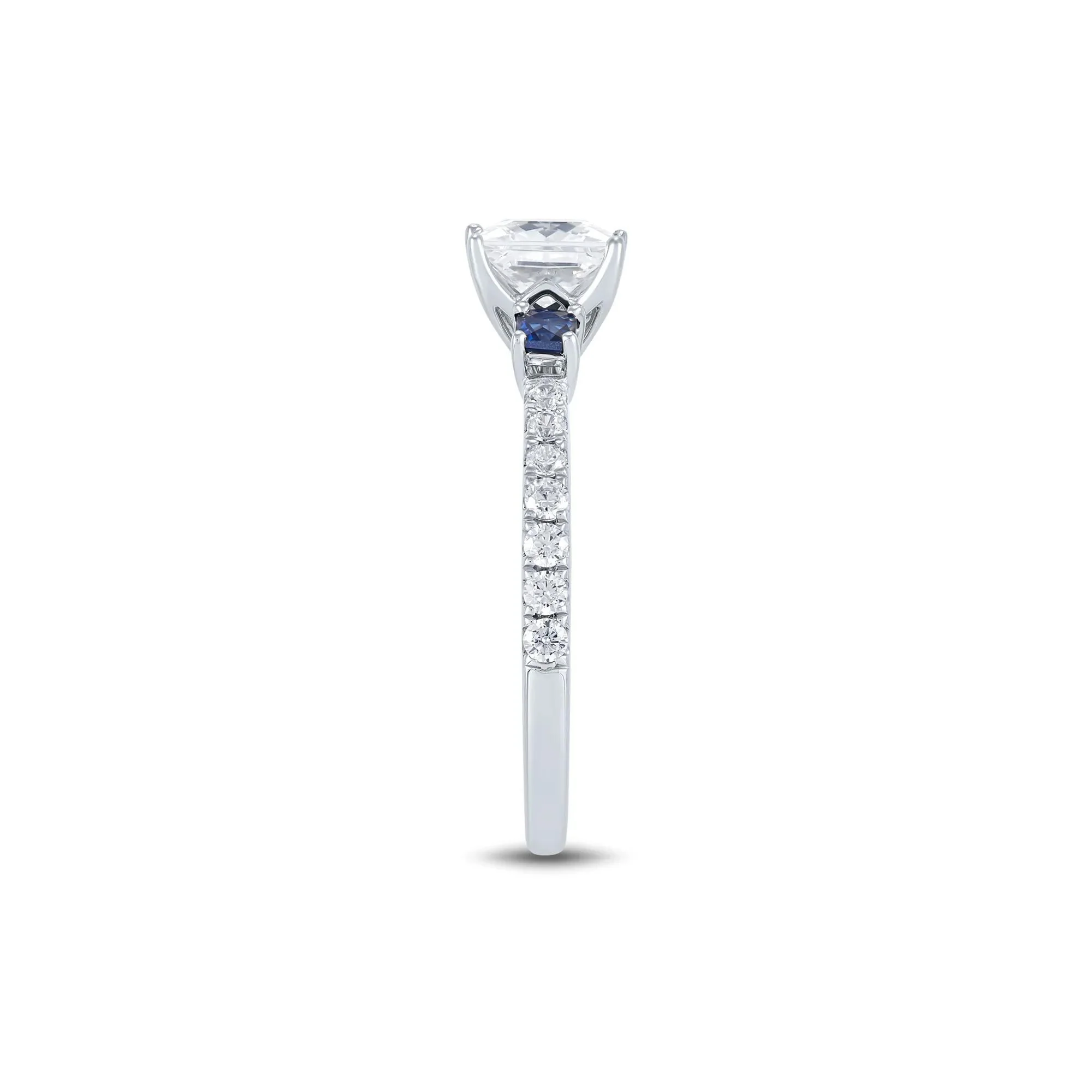 1/2 CT. Tw. Lab Grown Diamond and Blue Sapphire Engagement Ring 10K White Gold Round Brilliant Cut Size 7 1mm - Image 3